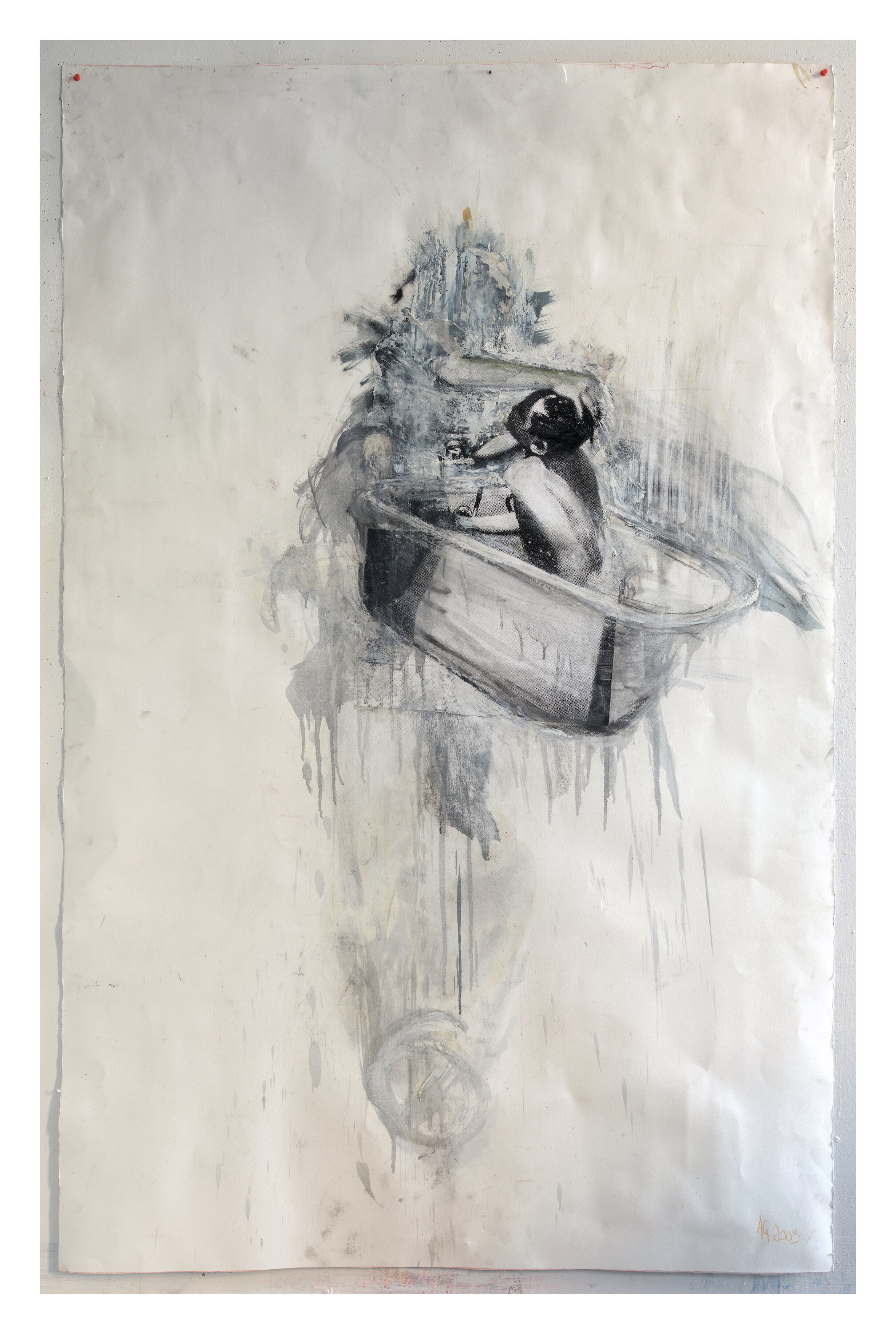  Angela Grossmann, Bath, 2003, Collage on Paper, 77 x 44.5 inches 