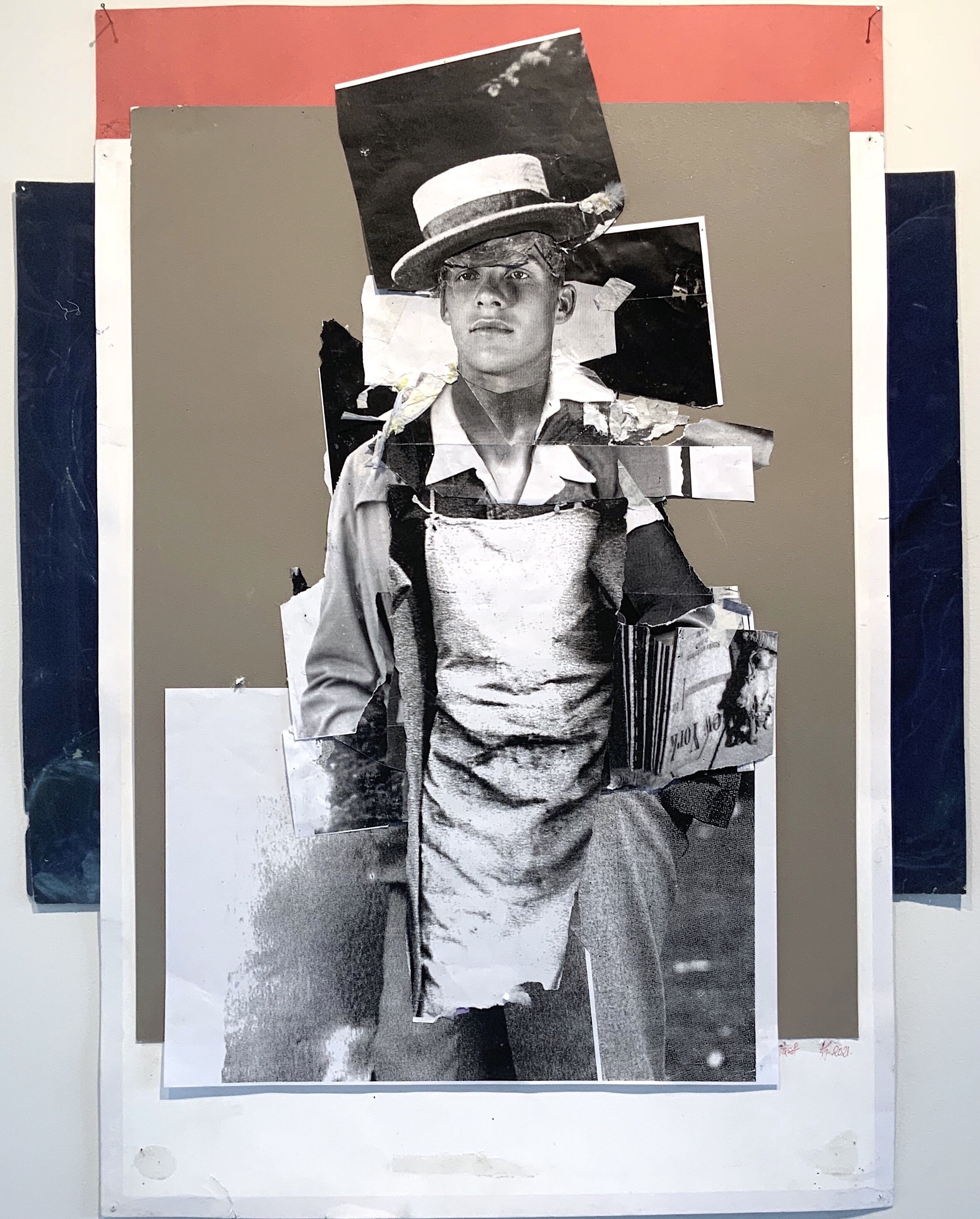 Angela Grossmann, Paperboy, 2020, Mixed Media on Paper, 33.5 x 22 inches, $7,750