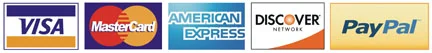 MasterCard, Visa, Am Express, Diners, PayPal, PayPal, NM Check, Cash