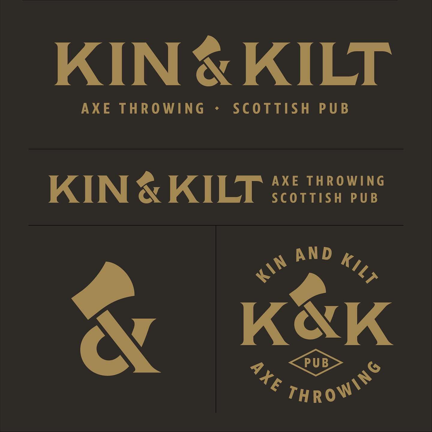 Preview of @kinandkilt identity system. 

While it&rsquo;s absolutely necessary for a brand to have a variety of marks, we needed a handful of styling options for the various ways the logo had to be embellished when produced.

Signage by @cornice_wor
