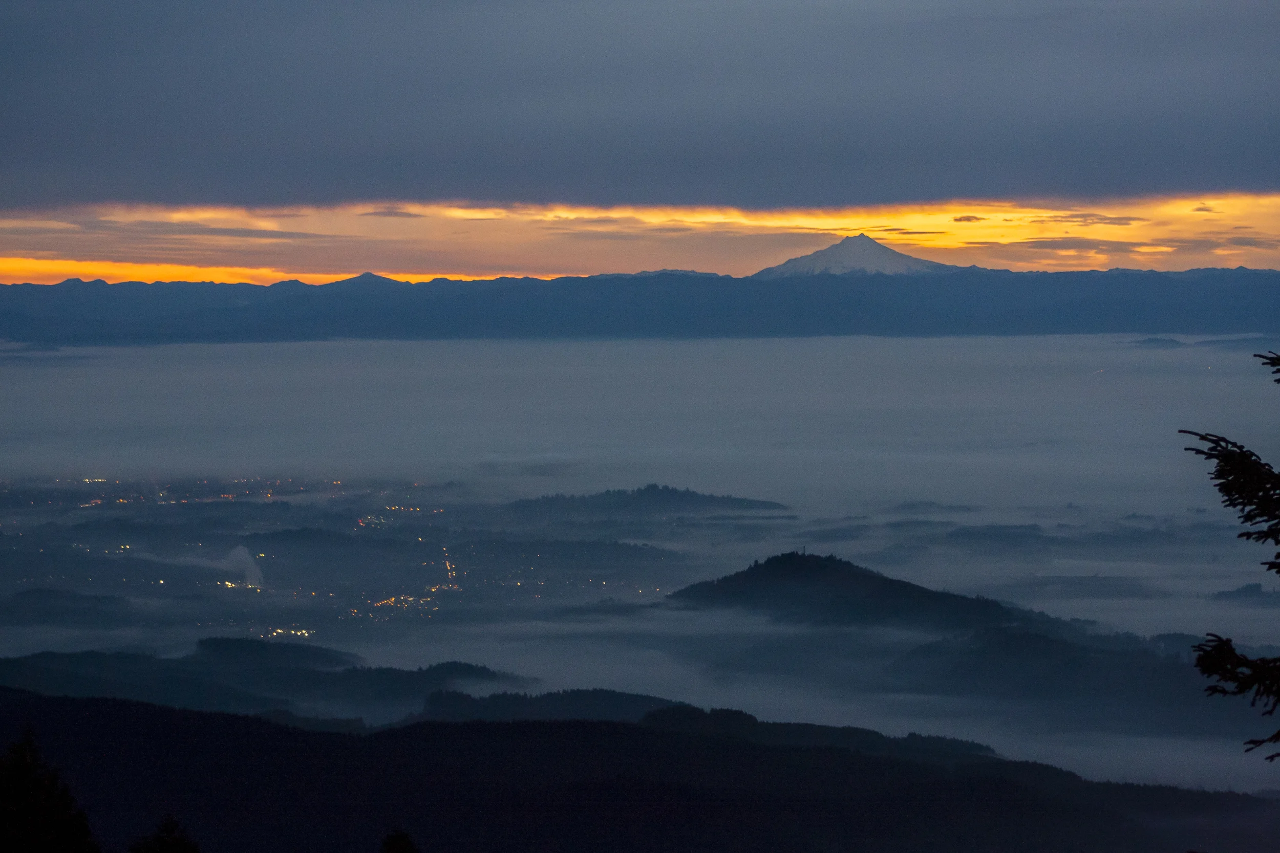 Sunrise from Mary's Peak, Mt Jefferson in the distance, Oregon.