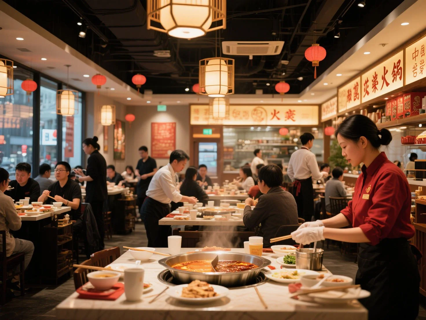 Chines hotpot restaurant located in New Jersey. Filled with customers.