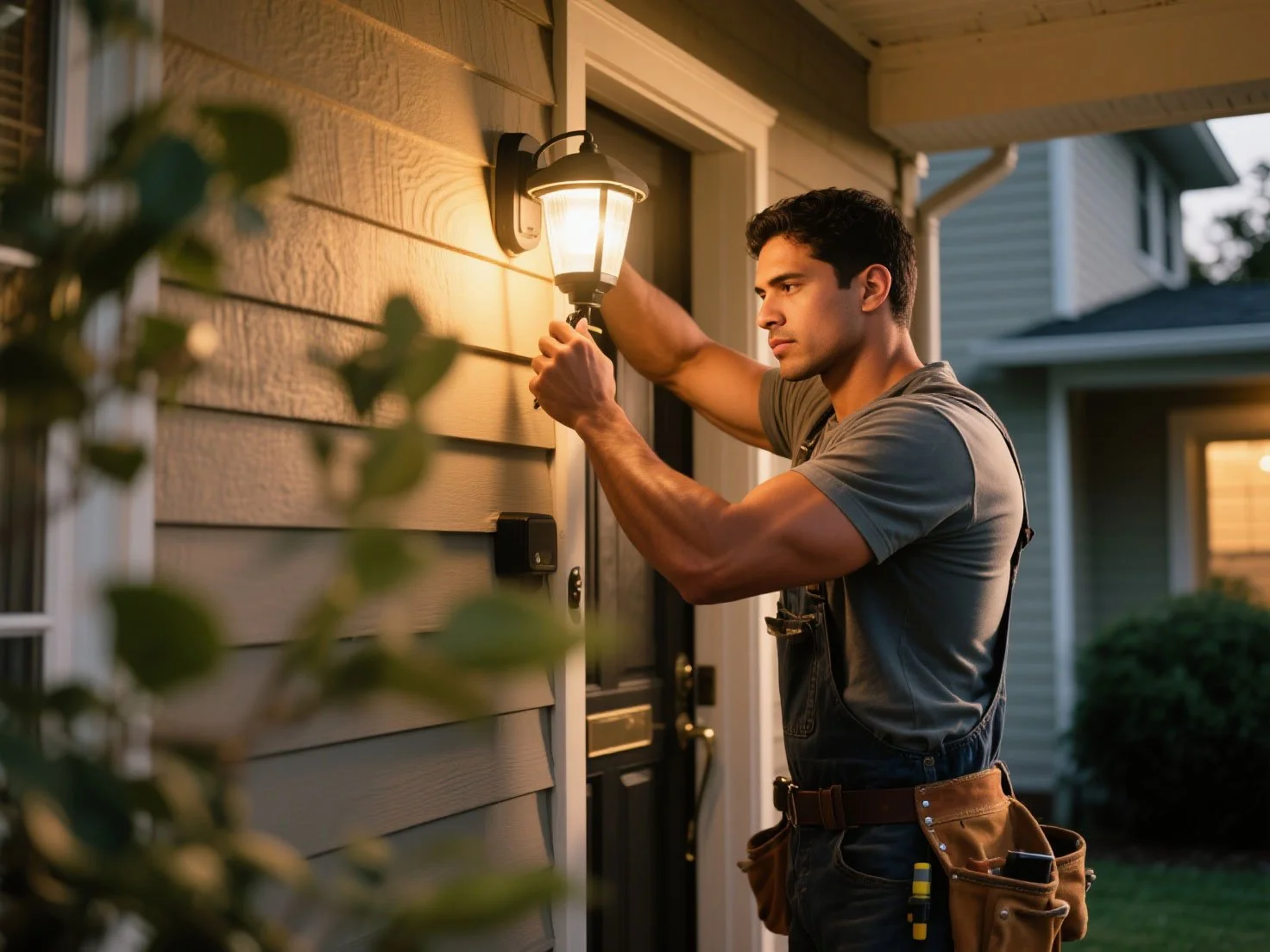 A licensed contractor installed the motion sensor light fixture in front of the house, this could reduce the risk of theft and lower the chance of insurance claims.