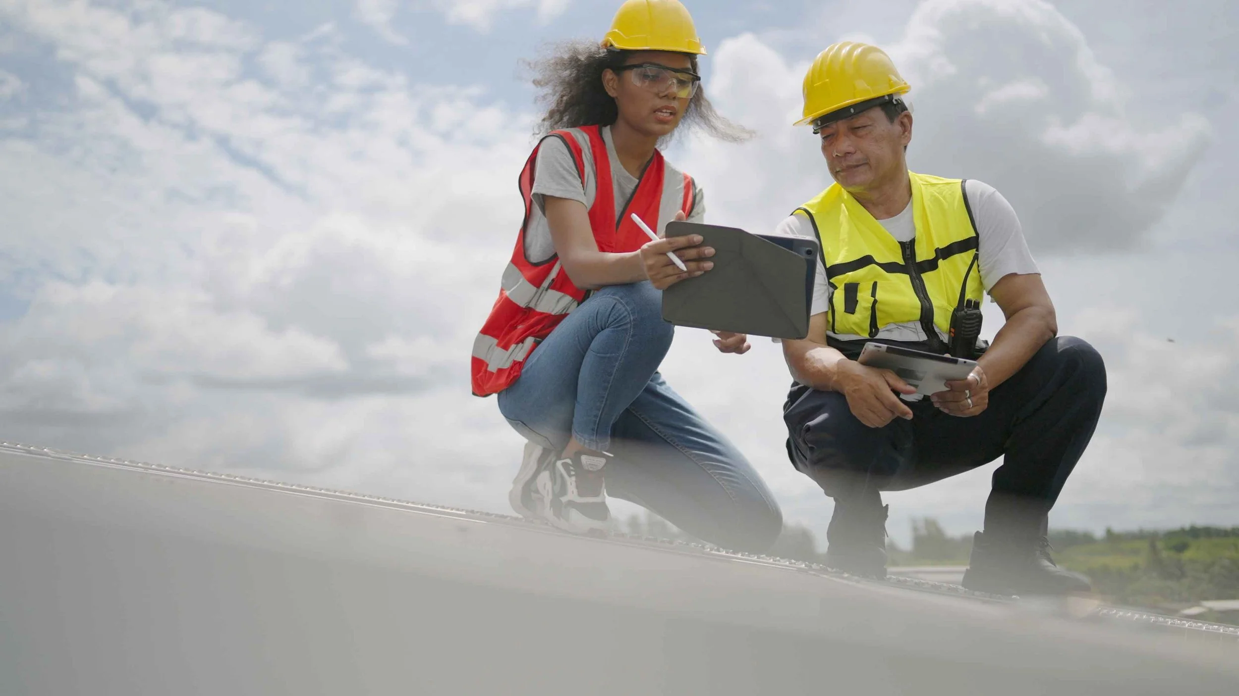 Young couple packing for move.