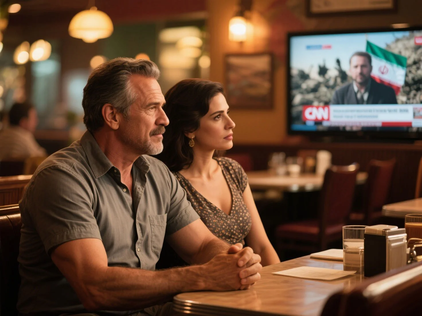 Concerned business owners watch US- Iran war news, emphasizing the value of reliable small business insurance.