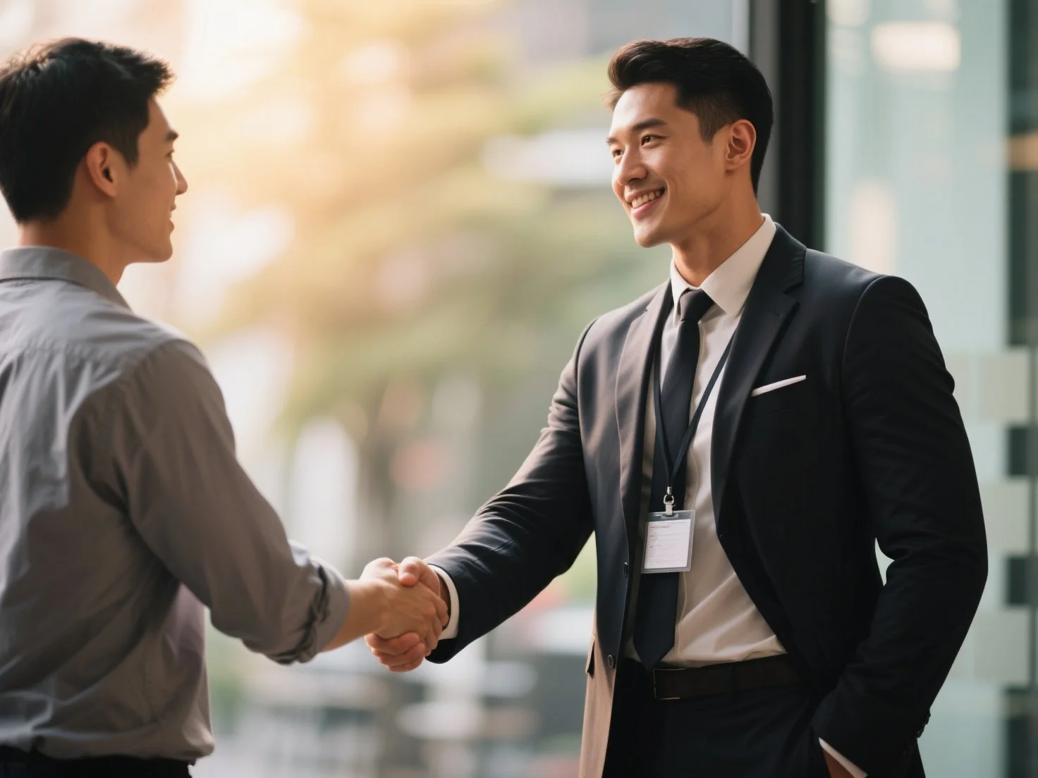 Blue Rock Insurance Services broker shaking hand with customer successfully purchased the homeowner insurance.