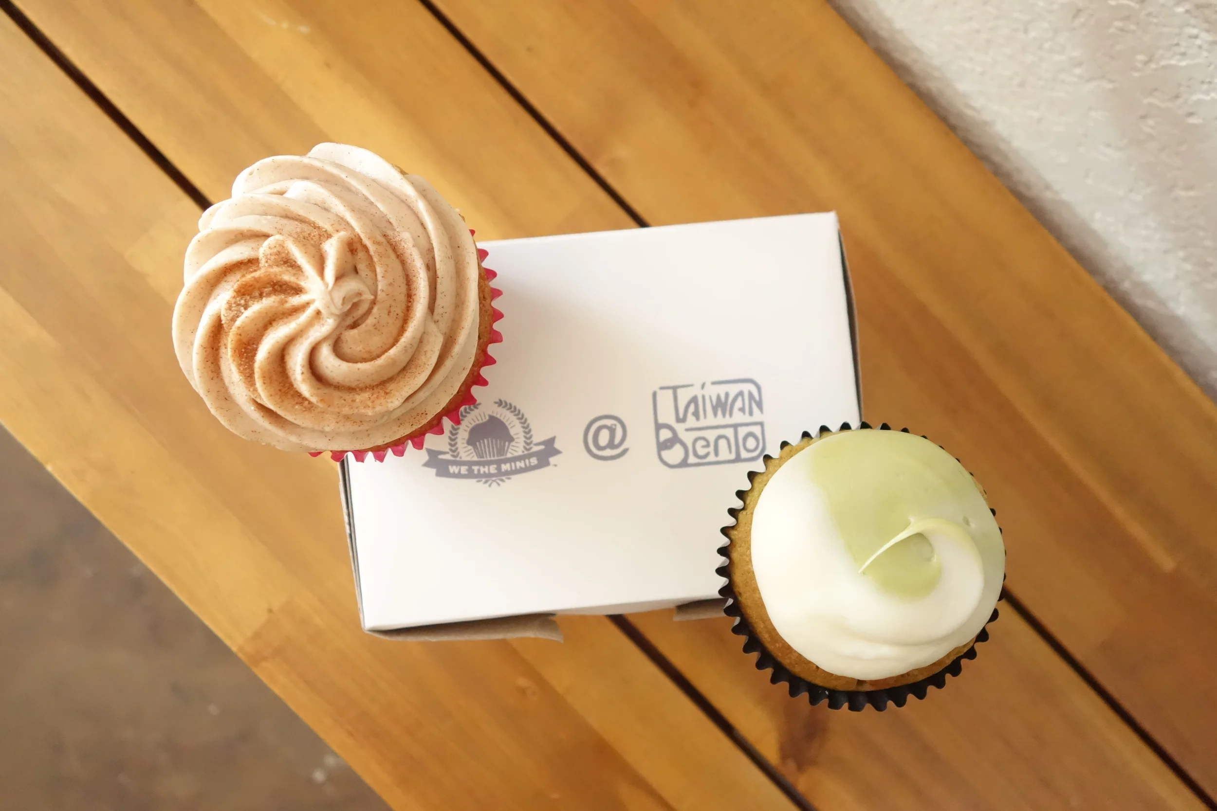 Cupcakes by We The Minis. Churro (Left) & Matcha Green Tea (Right).