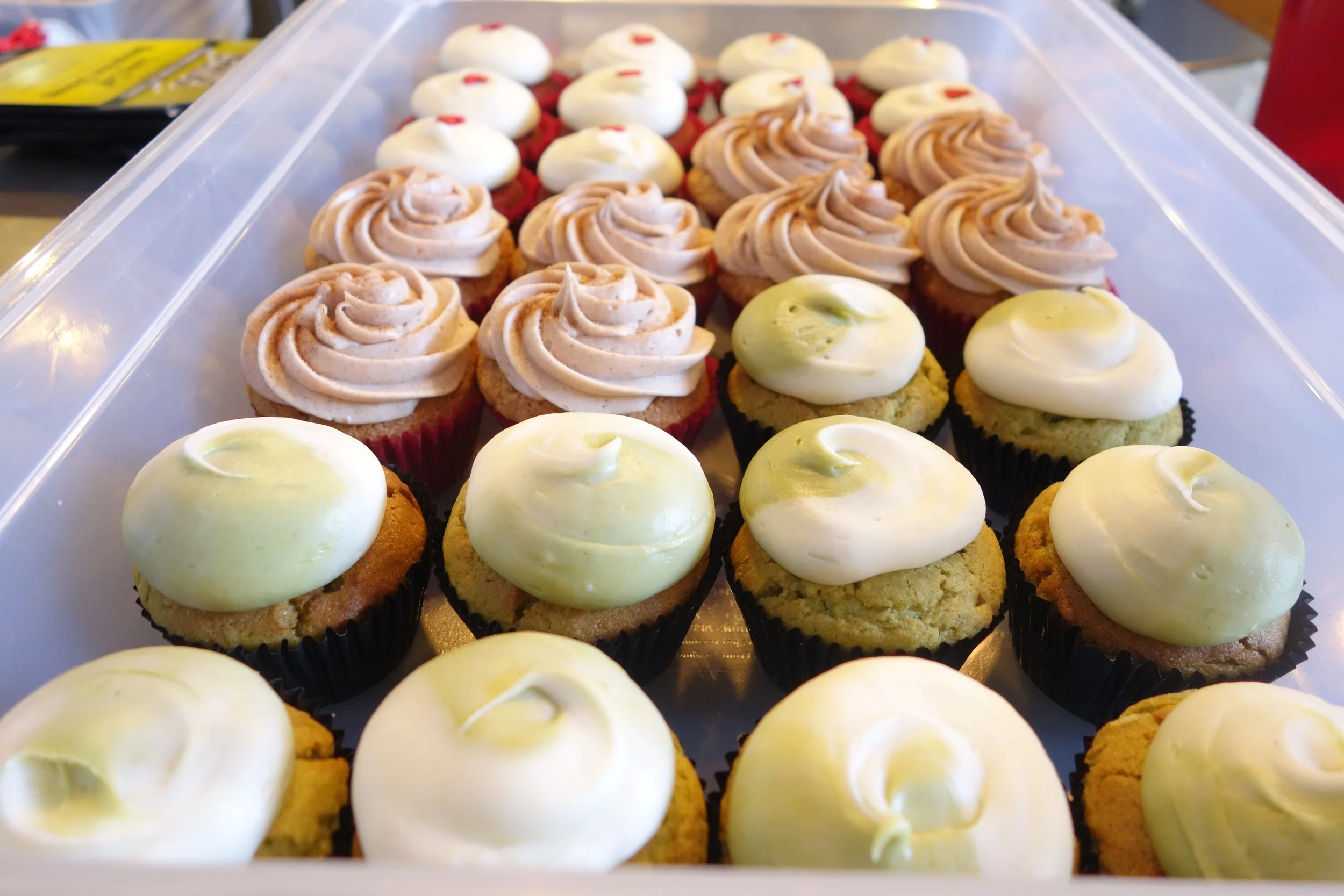 Cupcakes by We The Minis. From Front: Matcha Green Tea, Churro & Red Velvet.