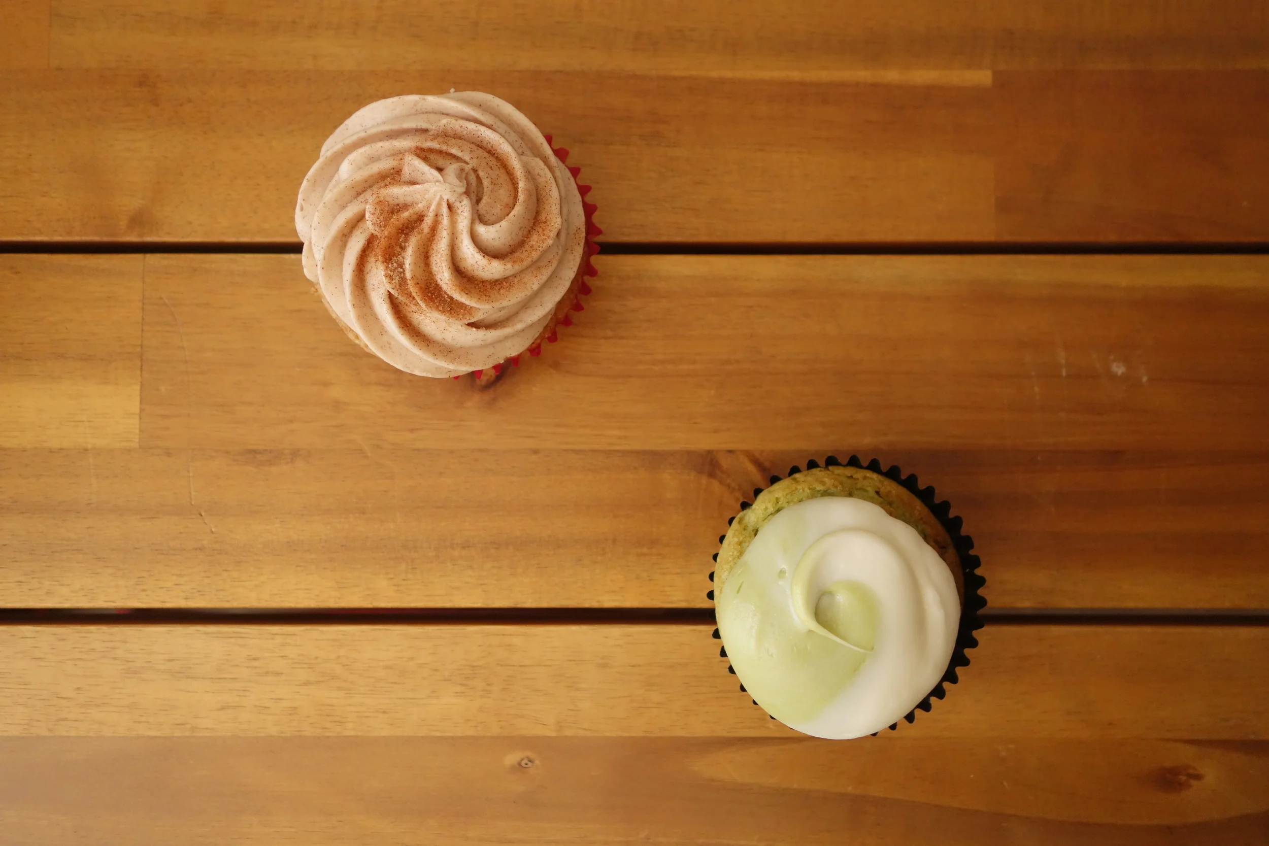 Cupcakes by We The Minis. Churro (Left) & Matcha Green Tea (Right).