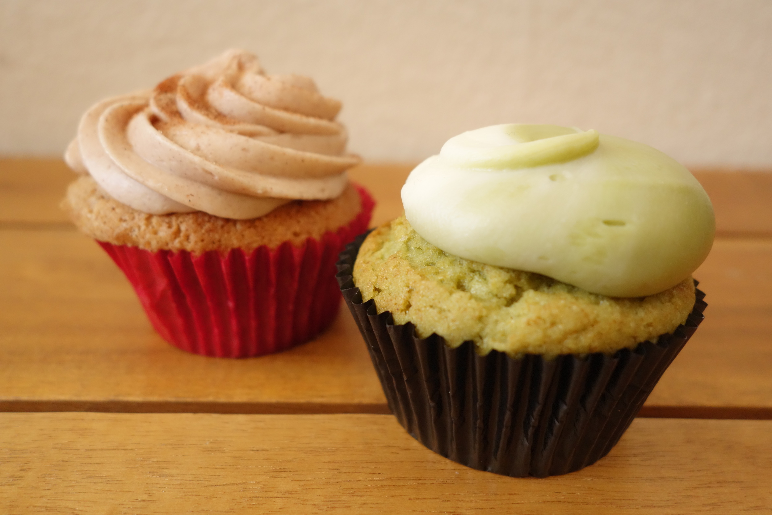 Cupcakes by We The Minis. Churro (Left) & Matcha Green Tea (Right).