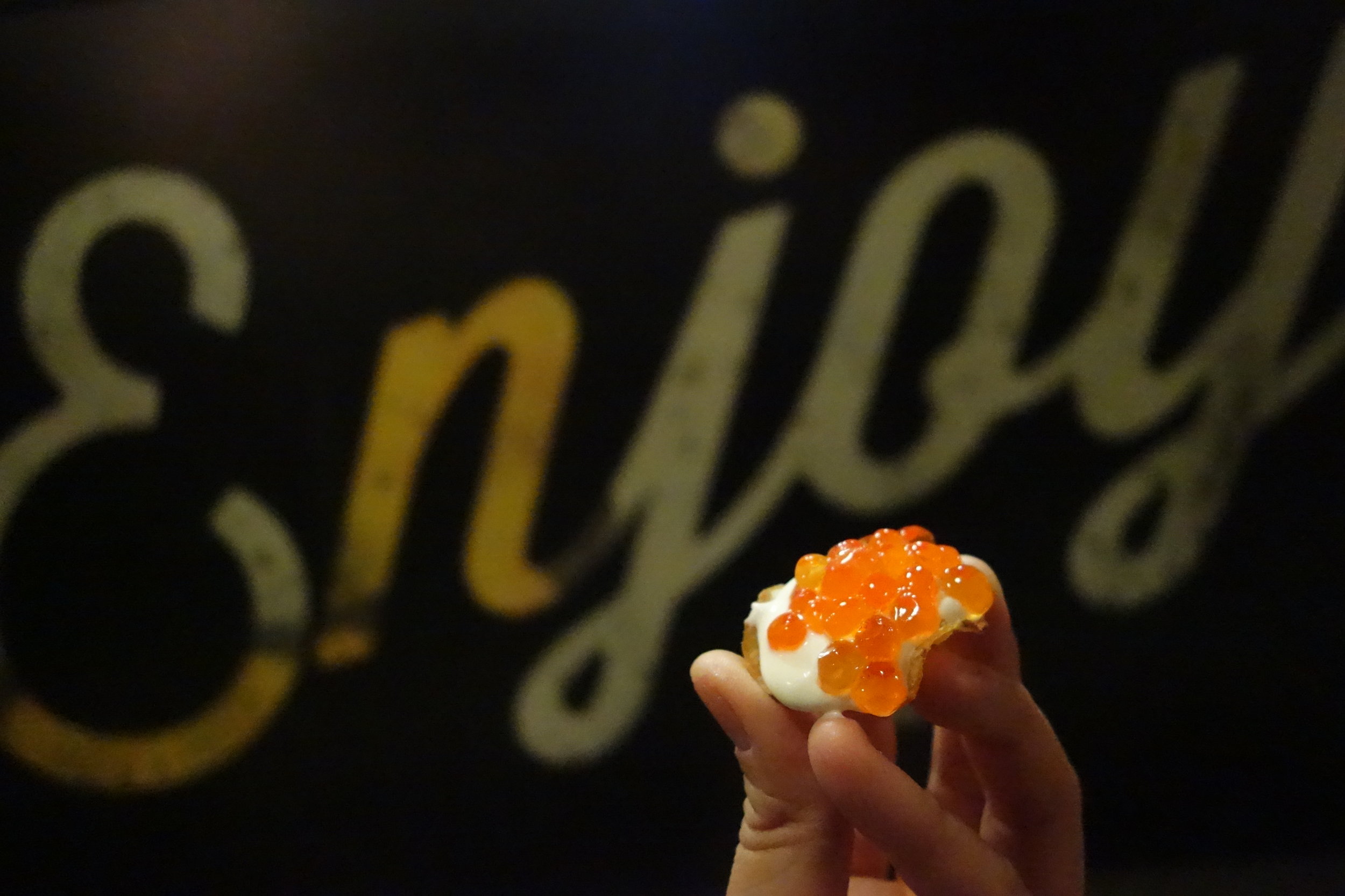 Tsar Nicoulai Gold Pearl Salmon Roe with Crème Fraîche on a Salted Potato Chip