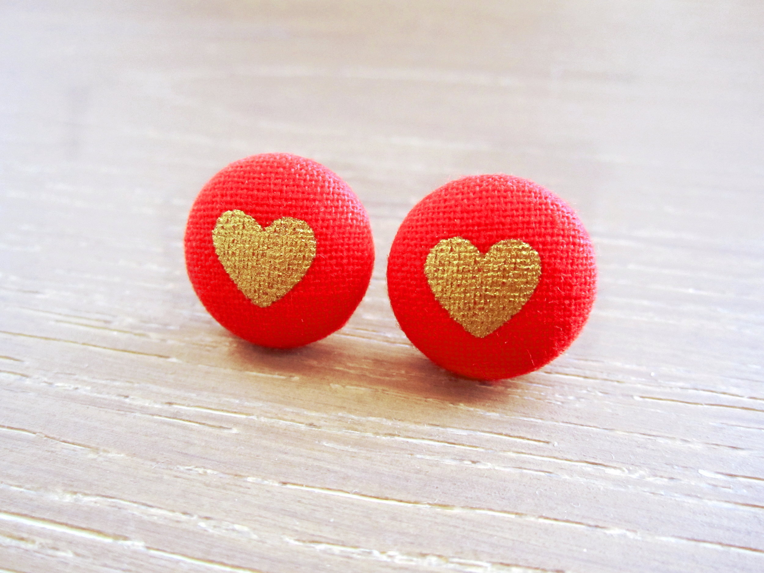 Red & Gold Heart Button Earrings
