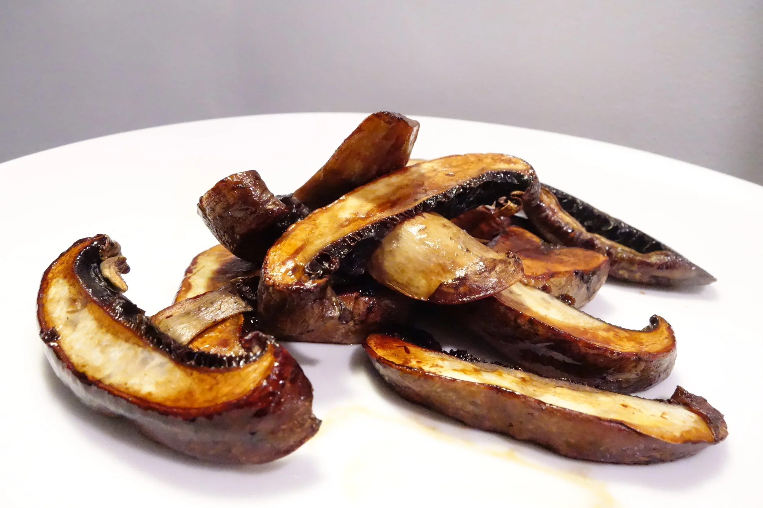 Seared Portabello Mushrooms prepared with Low Sodium Soy Sauce & Sesame Oil.