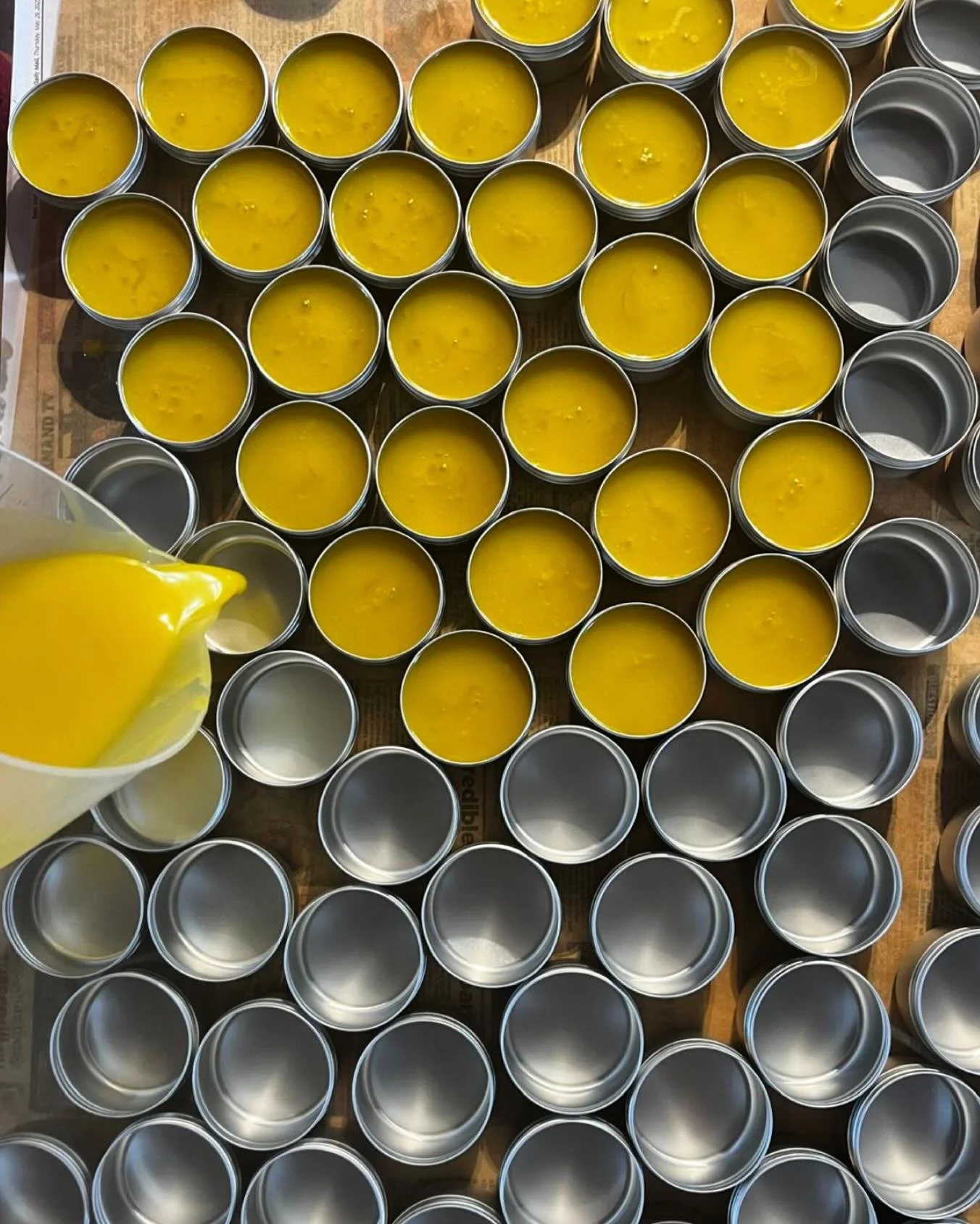 Massagical Sensitive Skin Balms being poured. 💛 

It&rsquo;s been a busy week of making here at Massagical HQ, stocking up for future shows! 

#massagical #massagicalskincare #allhandmade #naturalskincare #sensitiveskinbalm