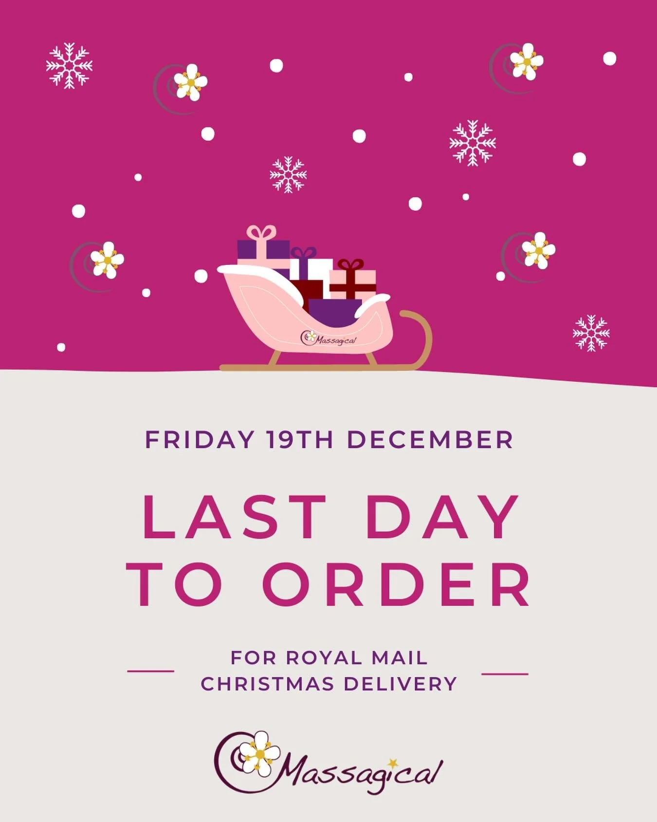A reminder to my lovely customers that Friday 19th December is the last day to order your Massagical skincare to ensure it reaches you by Christmas. 🎁

I use Royal Mail&rsquo;s 48 hour service, and this is their last day of postage to ensure guarant