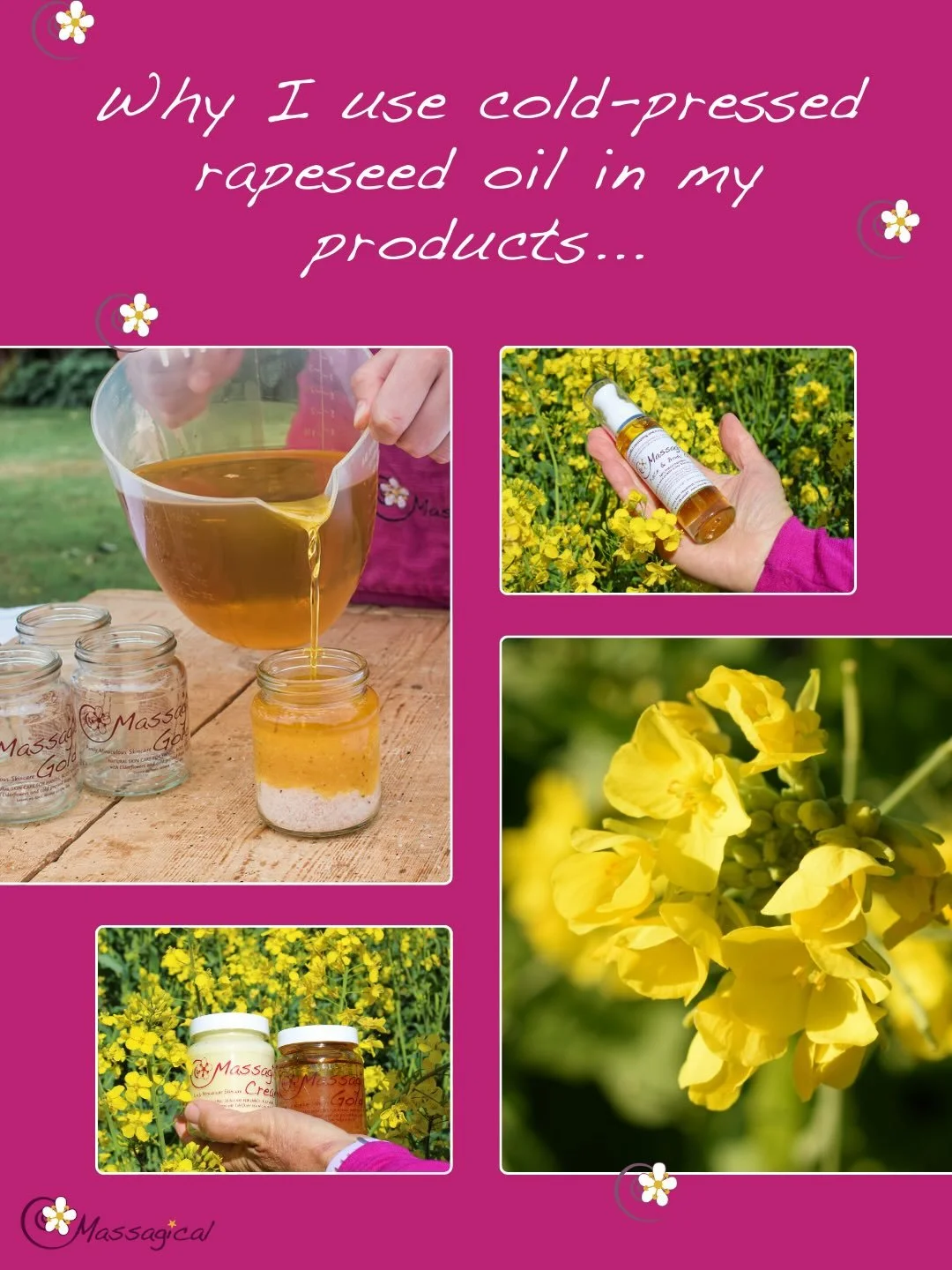 People are often surprised when I tell them my products are made from cold-pressed rapeseed oil, but the locally produced oil is a large part of how the Massagical story began! 🌼

I am very proud to use @hillfarmoils cold-pressed rapeseed oil in my 