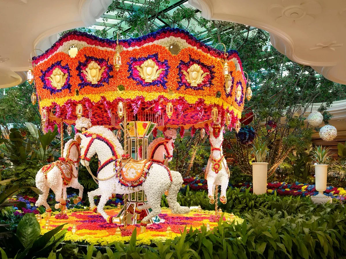 The infamous Encore Boston flower carousel by floral deisgner Preston Bailey.