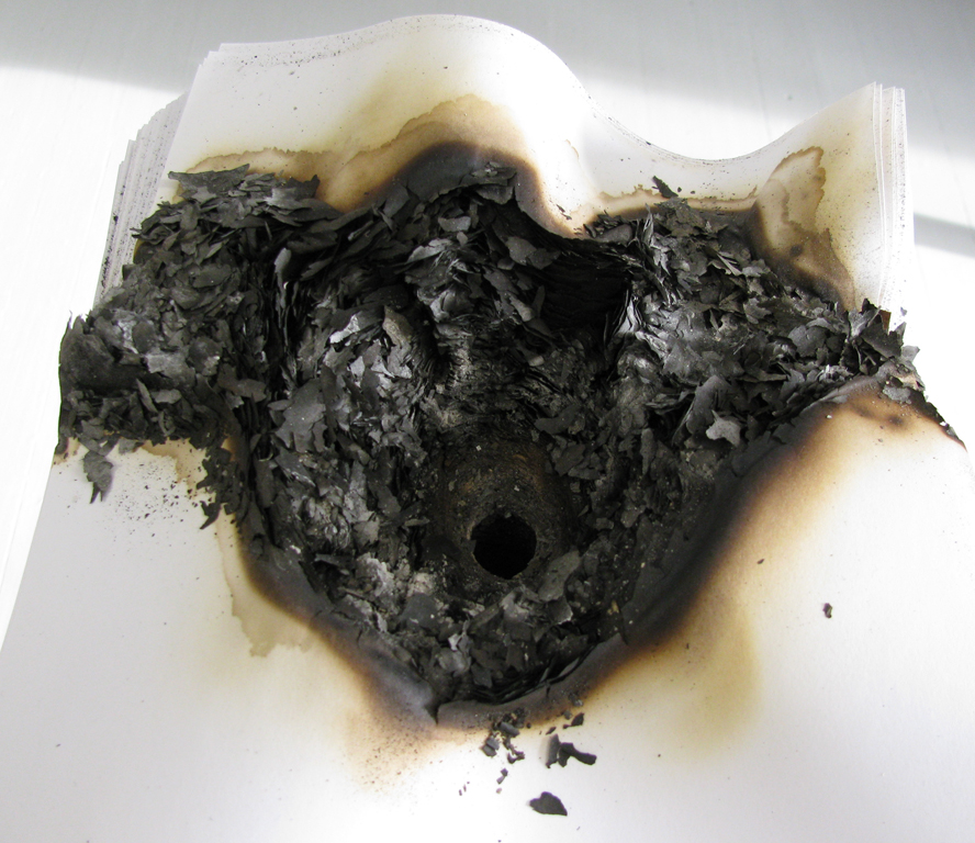 Tales of Former Objecthood, Paper Pedestal, 2010, Paper, fire, 5'x8"x10", detail