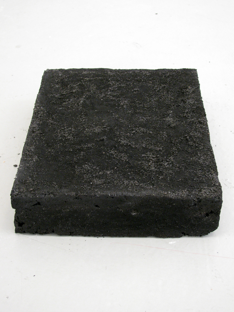 Tales of Former Objecthood, Paper Pedestal Reincarnate-Minimalist Block, 2010, Paper, fire, charcoal, starch, 3x8x10 inches