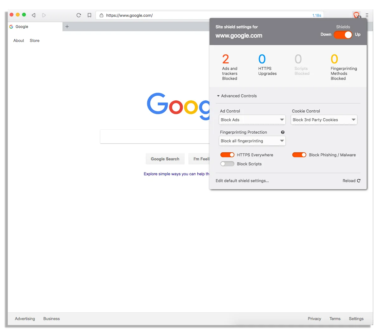 Google website on Brave browser image