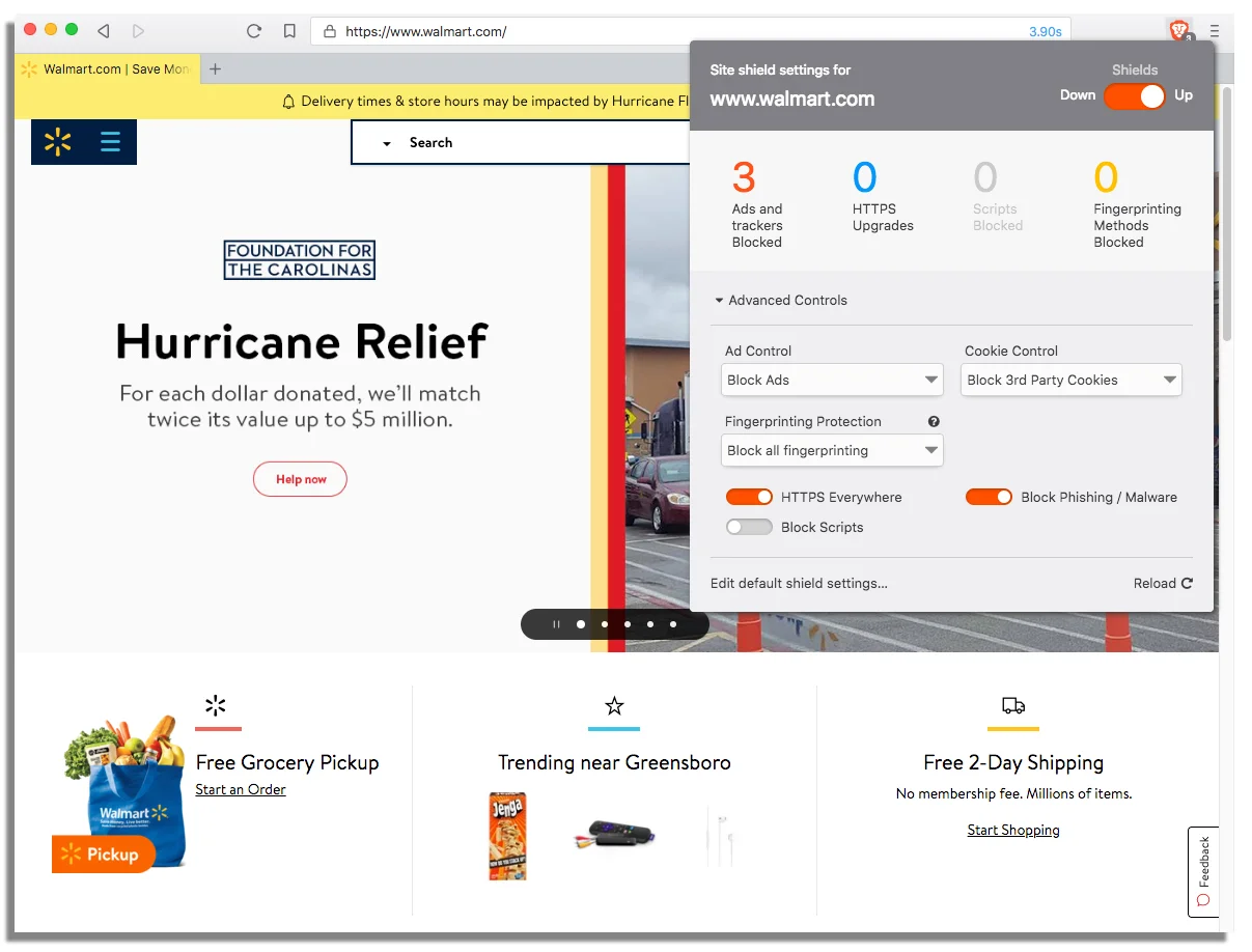Walmart.com website on Brave browser