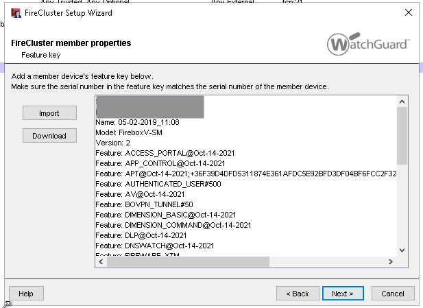 WatchGuard FireCluster member properties screen shot
