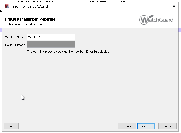 WatchGuard FireCluster member name and serial number