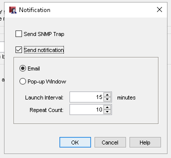 FireCluster Configuration Notification settings screen shot