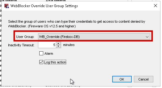 WatchGuard WebBlocker Override Group Settings screen shot