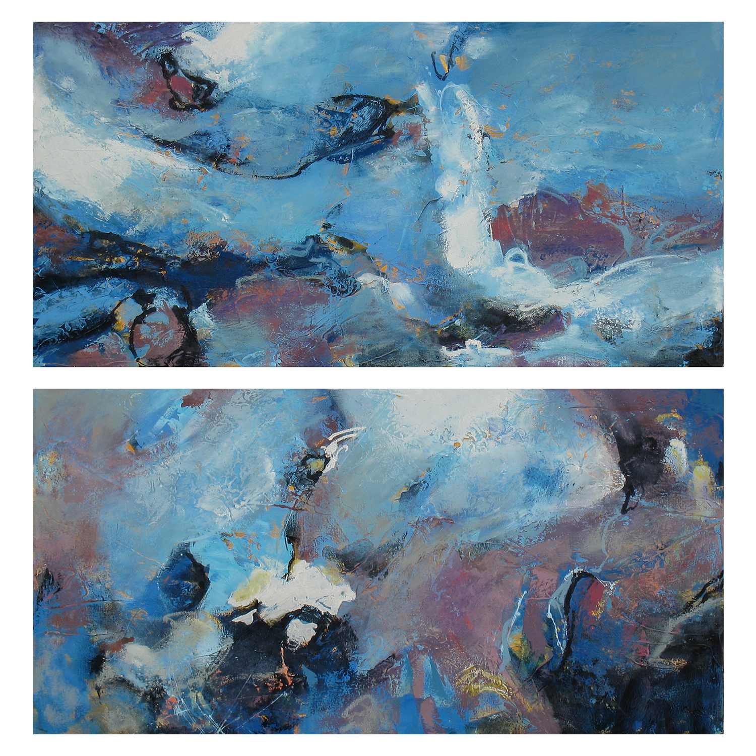 “Spring Tide I & II” 24 x 48 in. ea. — oil & mixed media