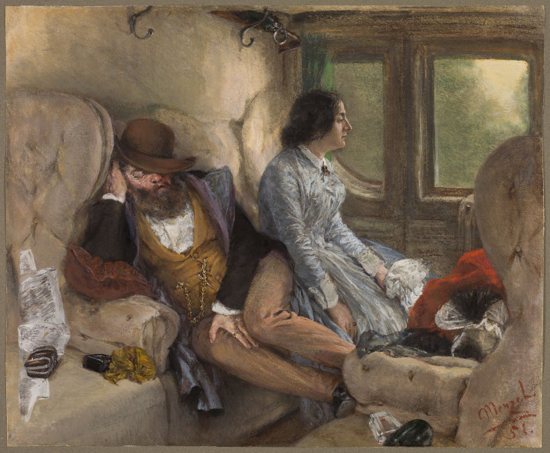 Adolph Menzel | In a Railway Carriage (After a Night's Journey) | 1851