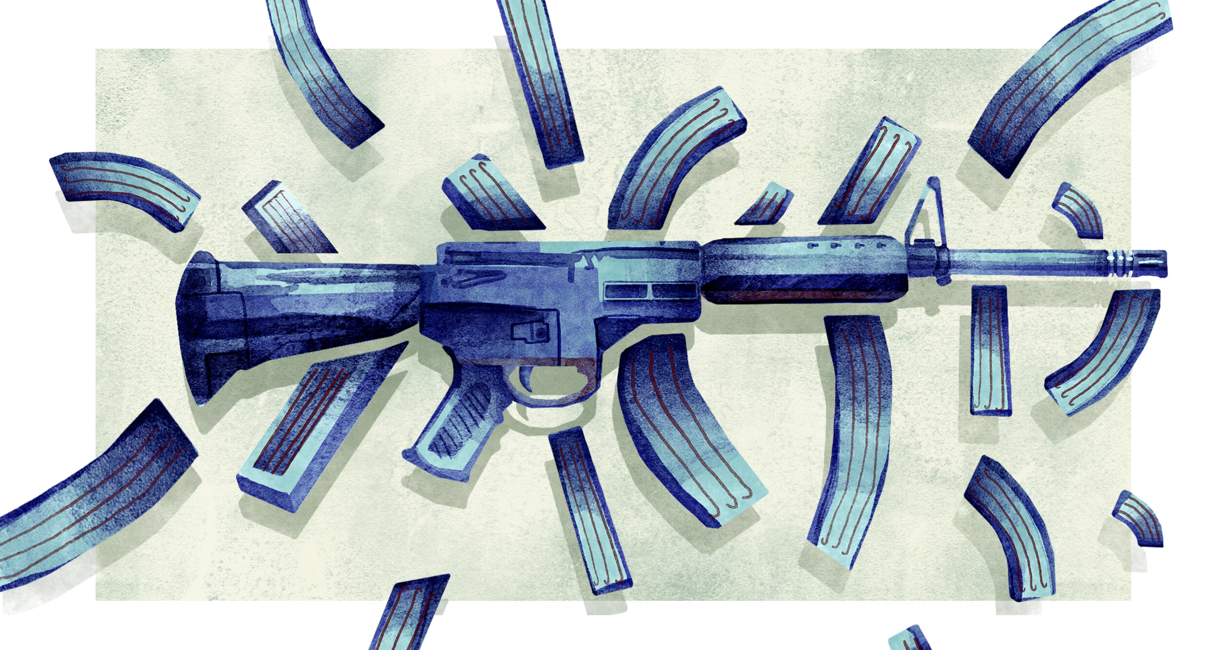  Editorial Illustration concerning the current epidemic of gun violence, and the debate surrounding gun control laws. 