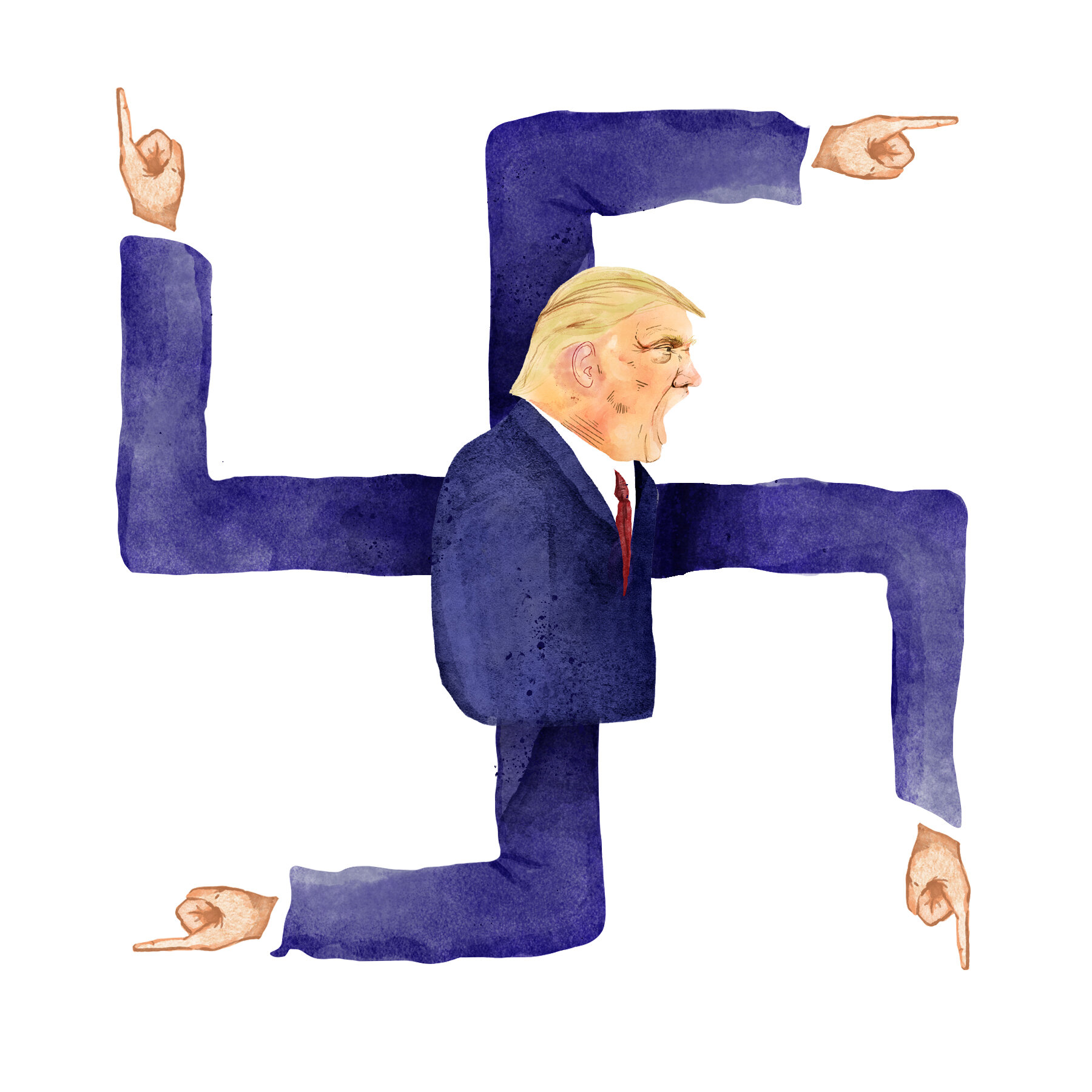  Editorial Illustration about Donald Trump and his almost neutral language towards the far-right participants after the Unite the Right protests in Charlottesville.  