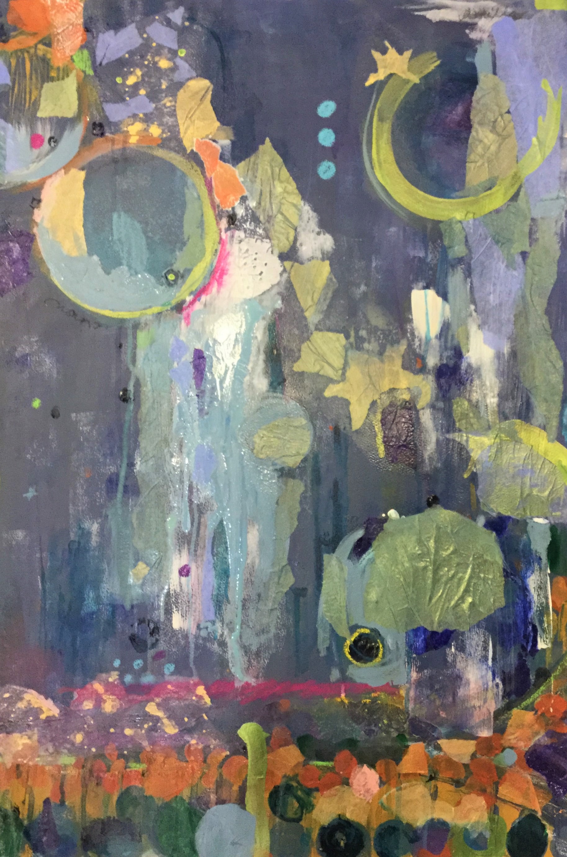 Acrylic collage over old piece with hand embellished papers Ashley.jpeg