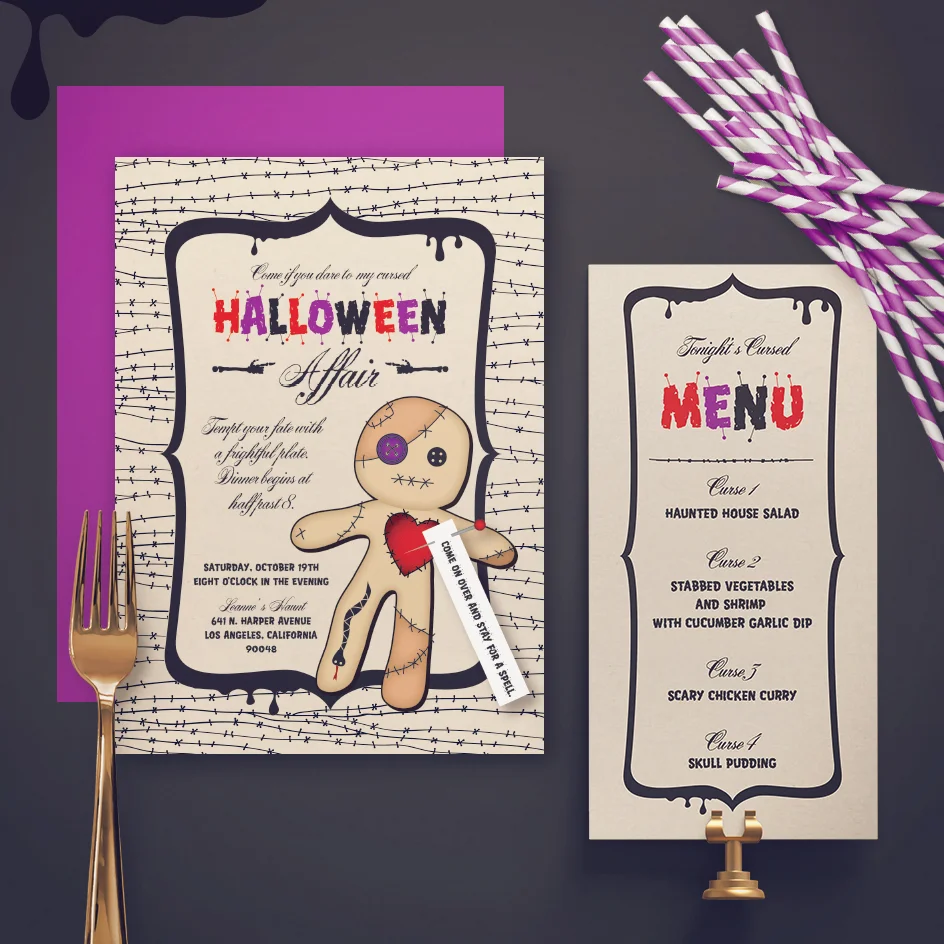 A Cursed Affair Halloween Invite and Menu