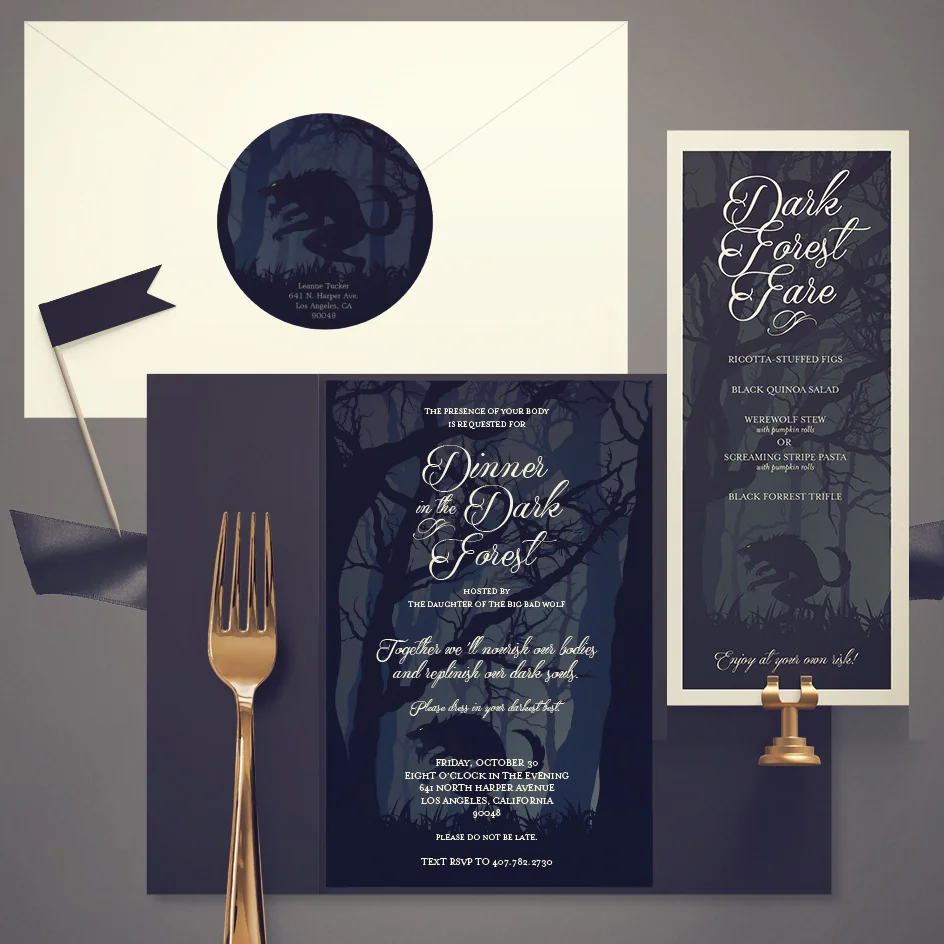 Halloween Dinner Party Invite and Menu