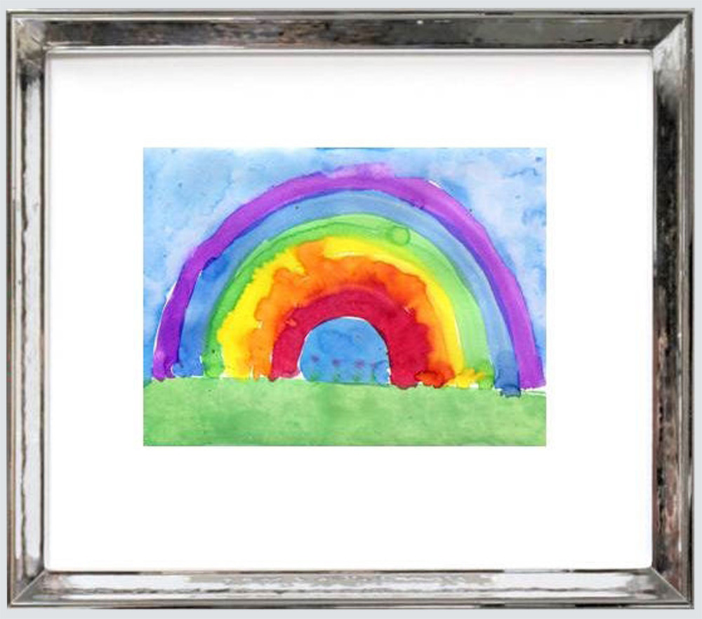 framed child's water color of a rainbow