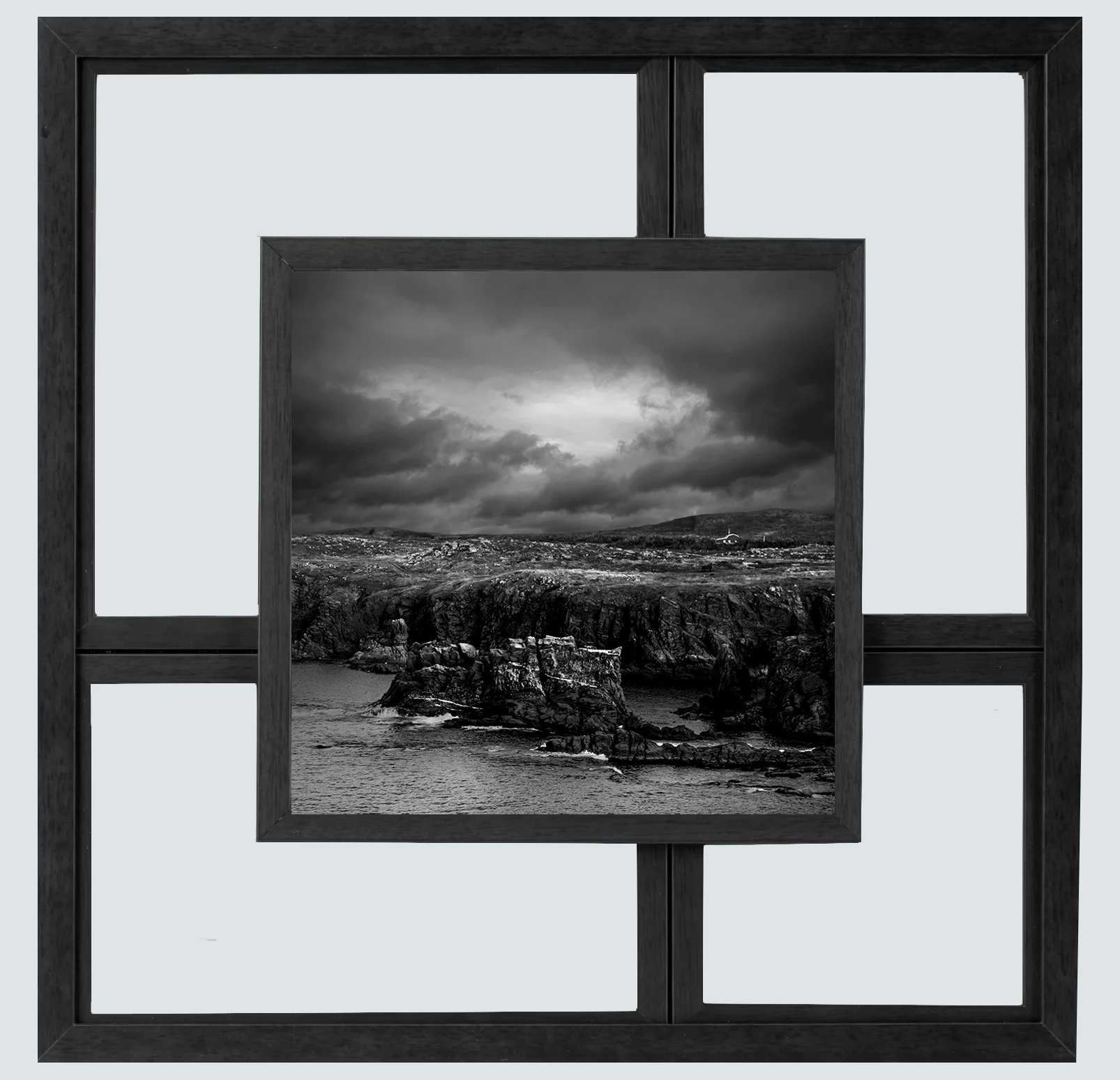 frame within a frame-storm over the ocean.