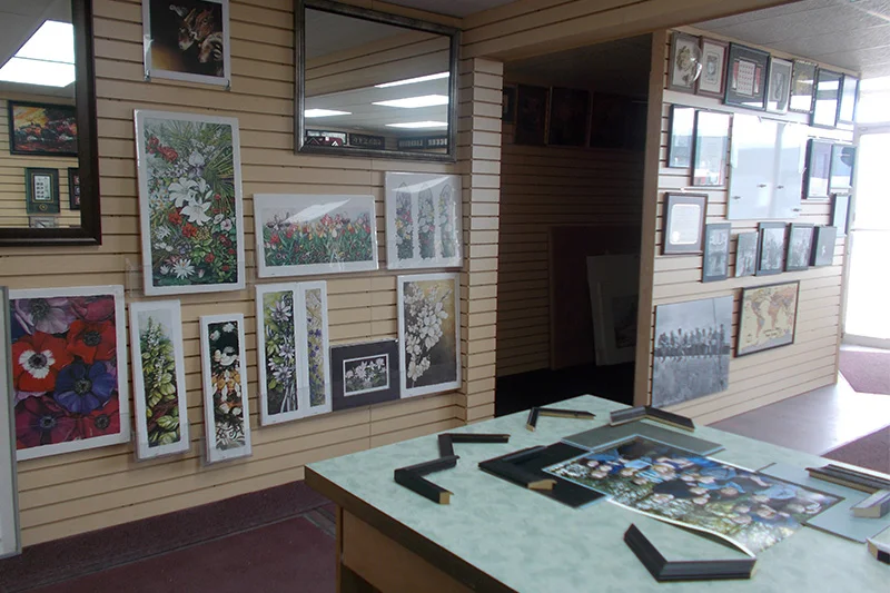 Interoir wall showing framed samples