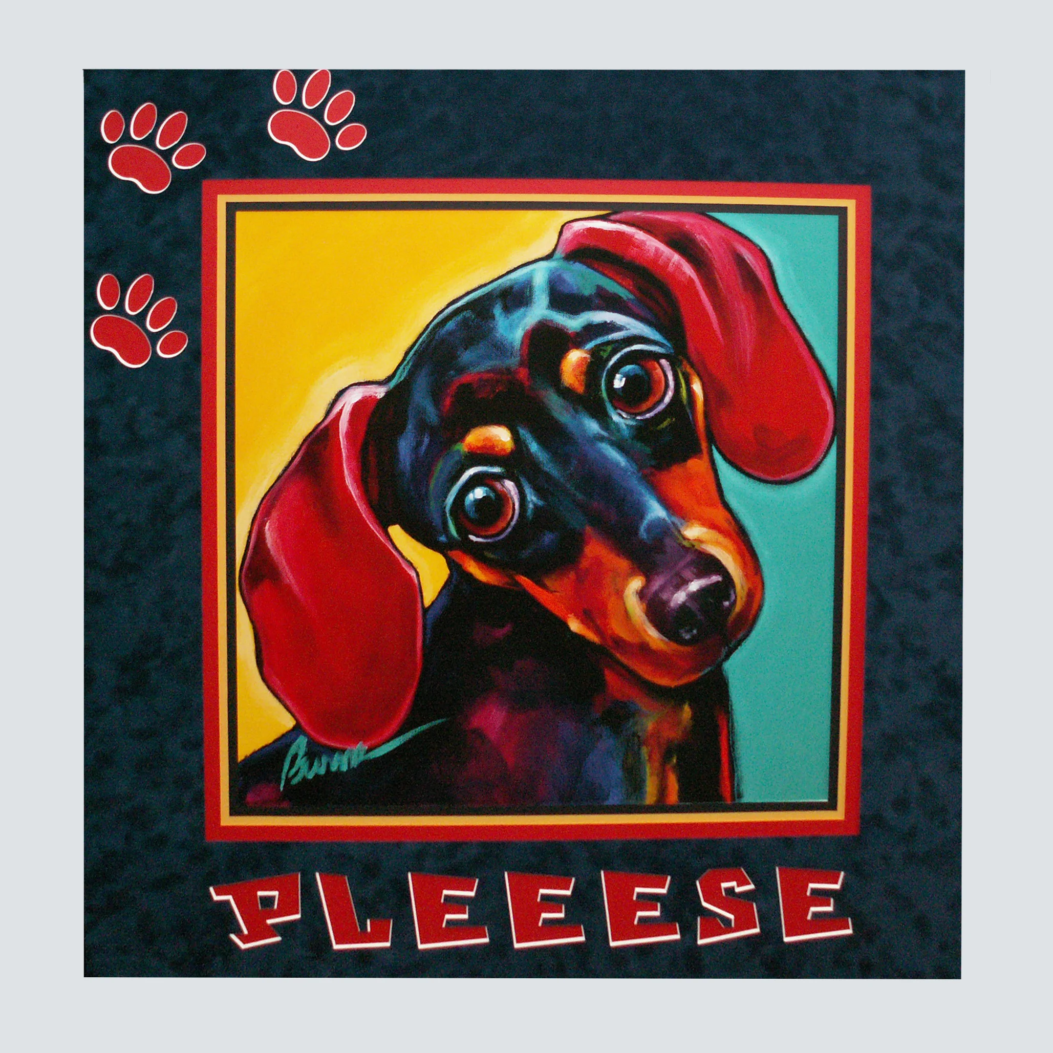 Custom Computerize Mat and Frame showing poster of dog with paw prints cut into mat
