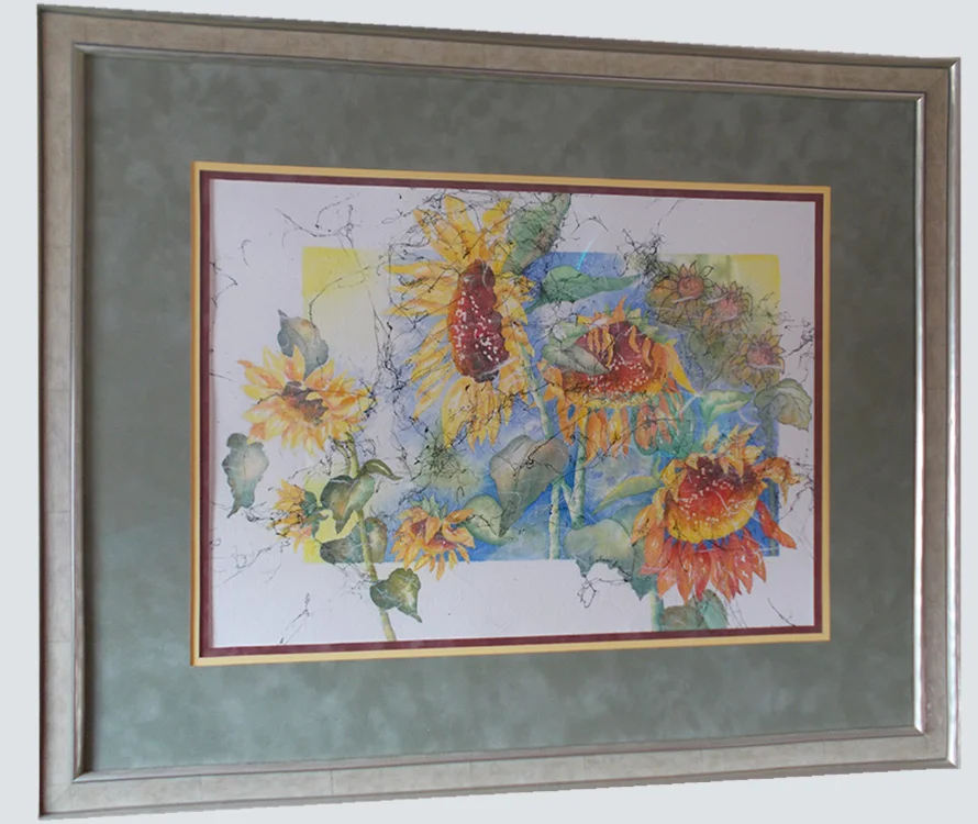Framed watercolor of flowers