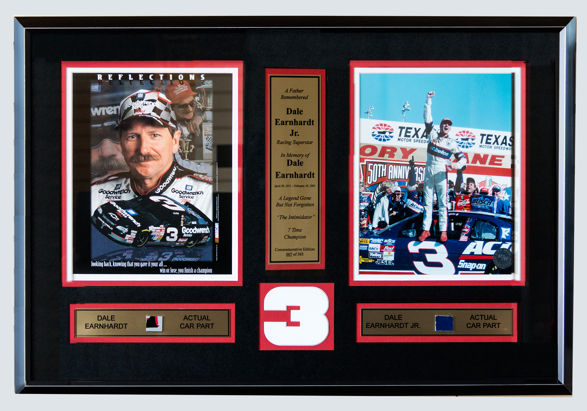 Framed car racing memoriblia