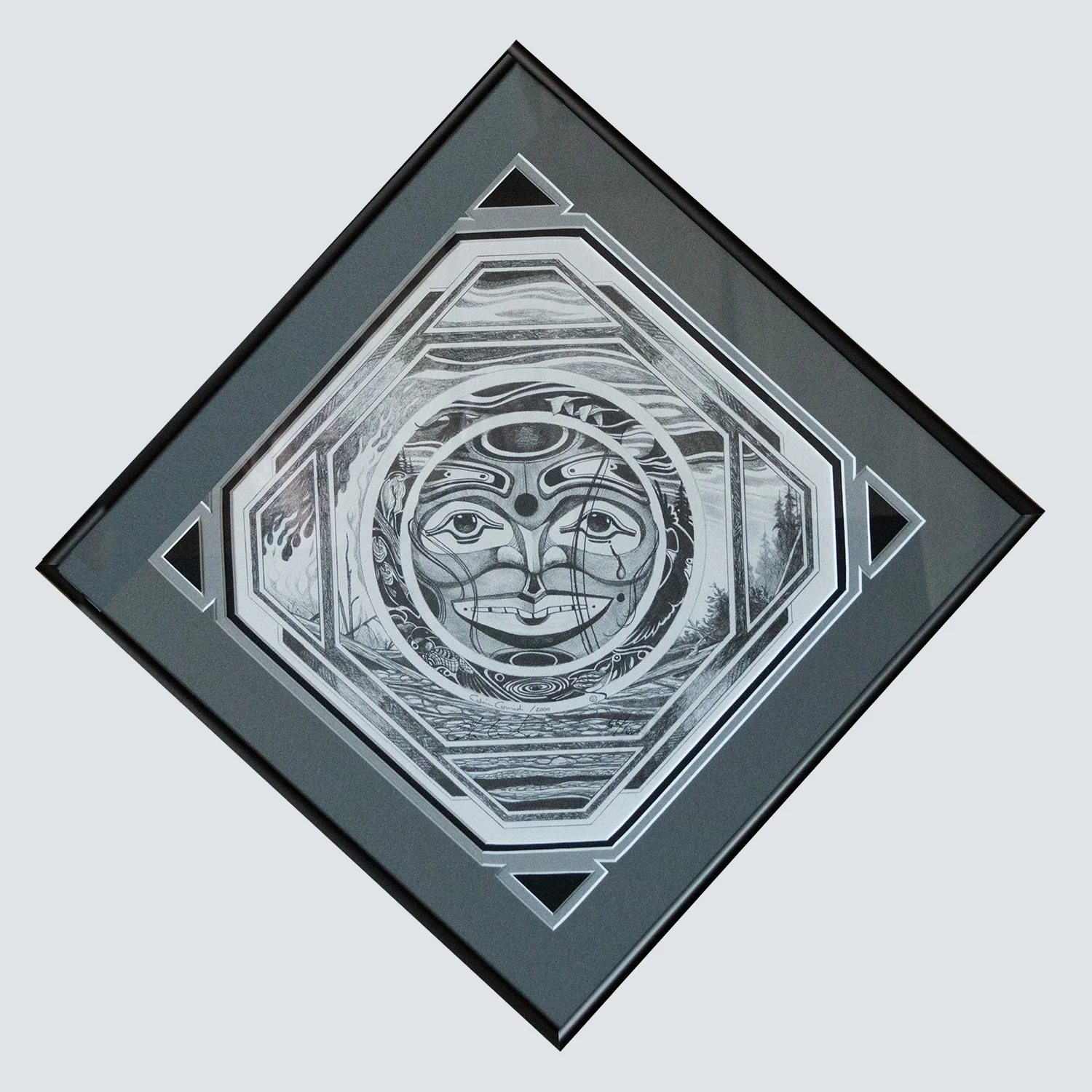 diamond shape custom frame showing Eskimo block print