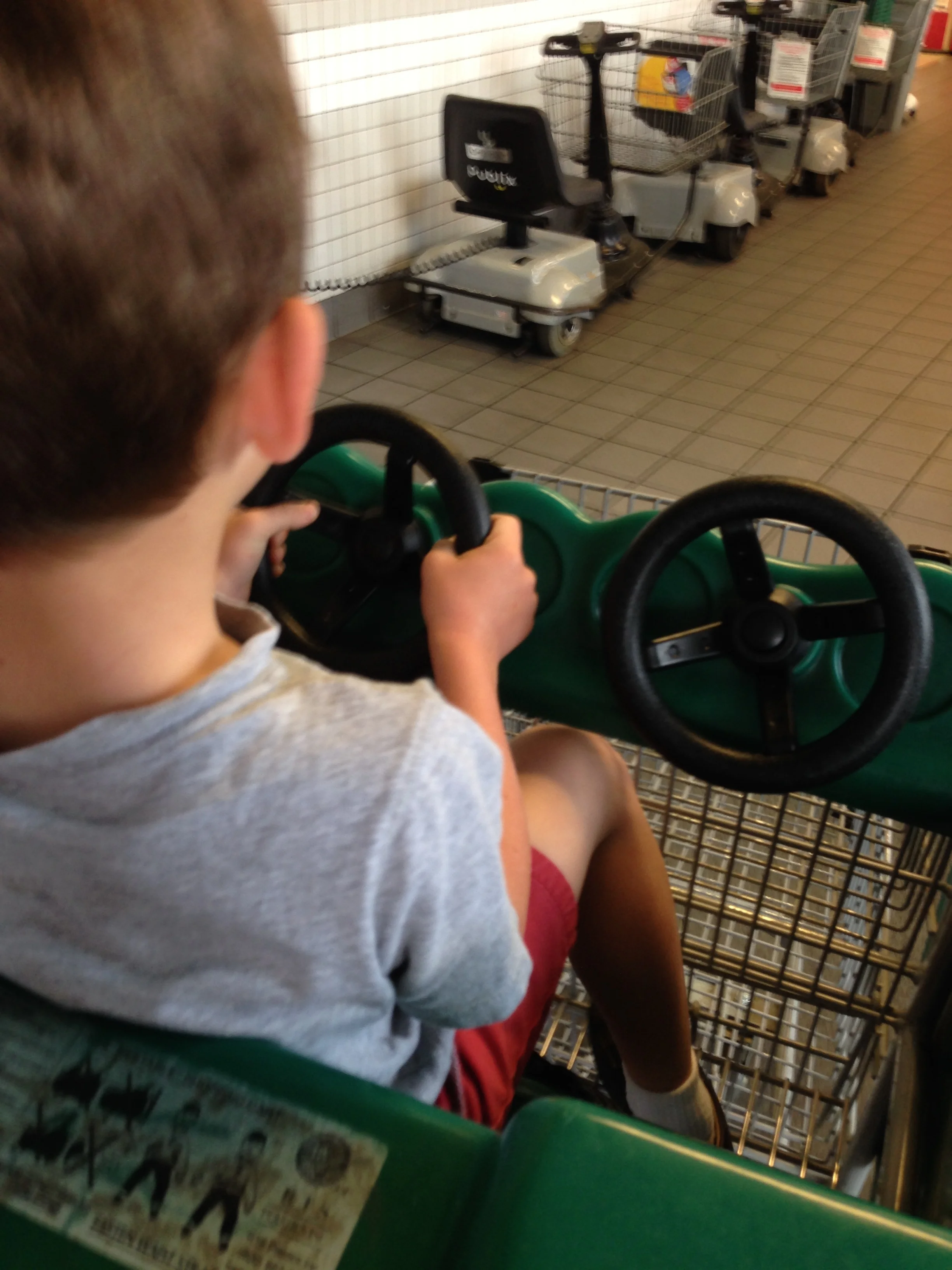 Bless him, he is getting too big to ride in buggy.... but for today, he fit! LOL