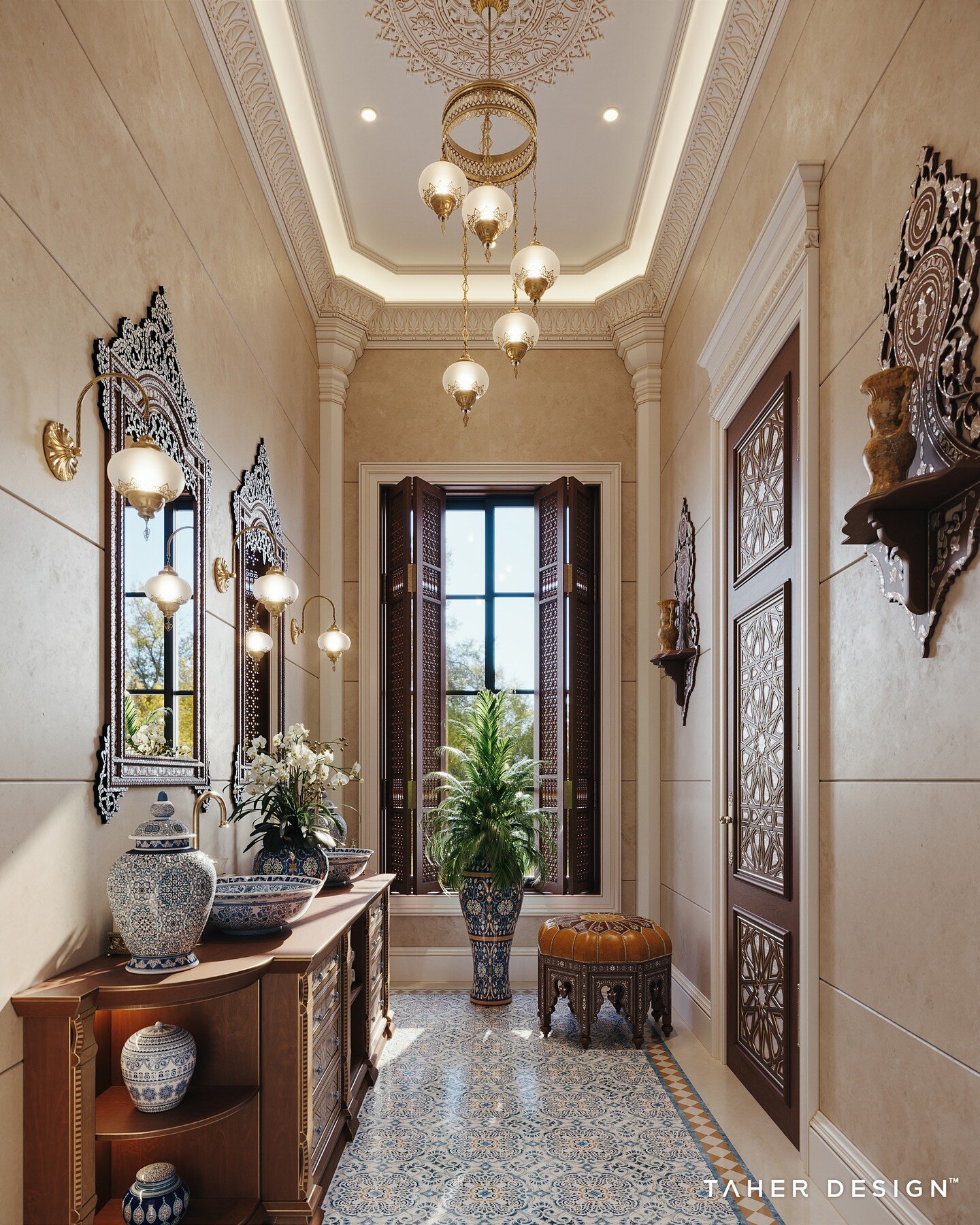 من أعمالنا تصميم داخلي لڤيلا سكنية لأحد عملاؤنا بدولة الكويت.

Oriental style washroom by Taher Design Studio for a villa in Kuwait , &copy;2023 All Rights Reserved

Tel &amp; WhatsApp : +20 120 580 0646 / contact@taherstudio.com

#interiordesign 