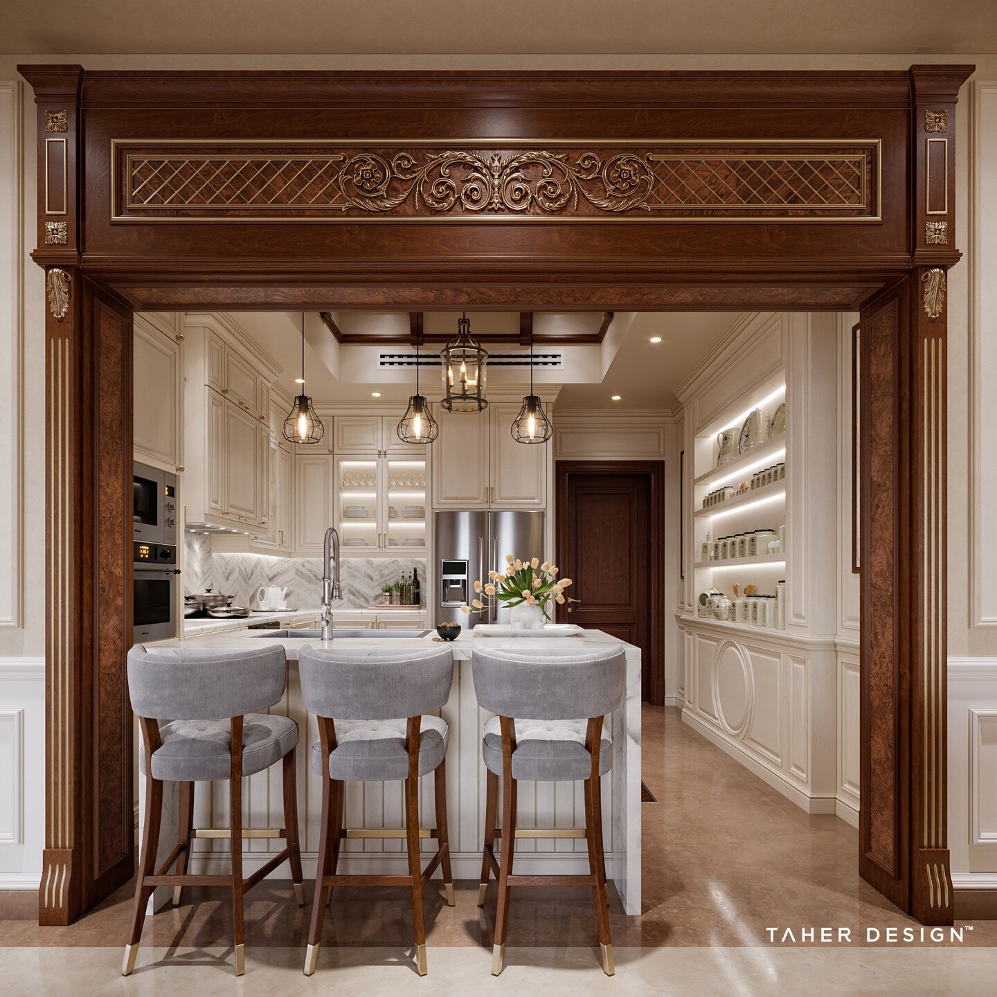 من أعمالنا تصميم داخلي لڤيلا سكنية لأحد عملاؤنا بجدة -المملكة العربية السعودية
Family Kitchen Design by Taher Design Studio for a villa in Jeddah, Saudi Arabia , &copy;2022 Taher Design Studio. 

Tel &amp; WhatsApp : +20 120 580 0646 / contact@tah