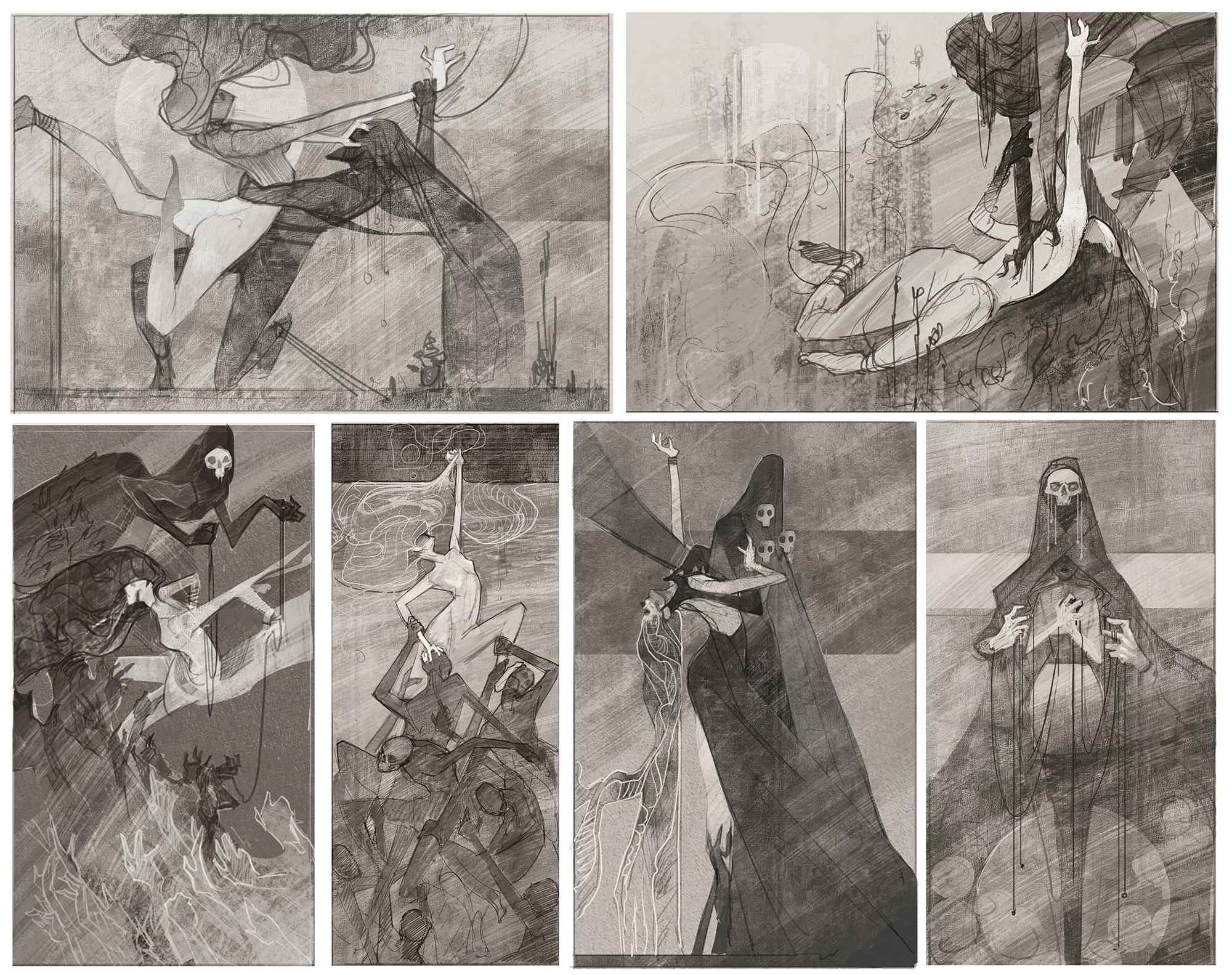 My final 6 thumbnails. The top right was the one the faculty were drawn to on Crit Day. 