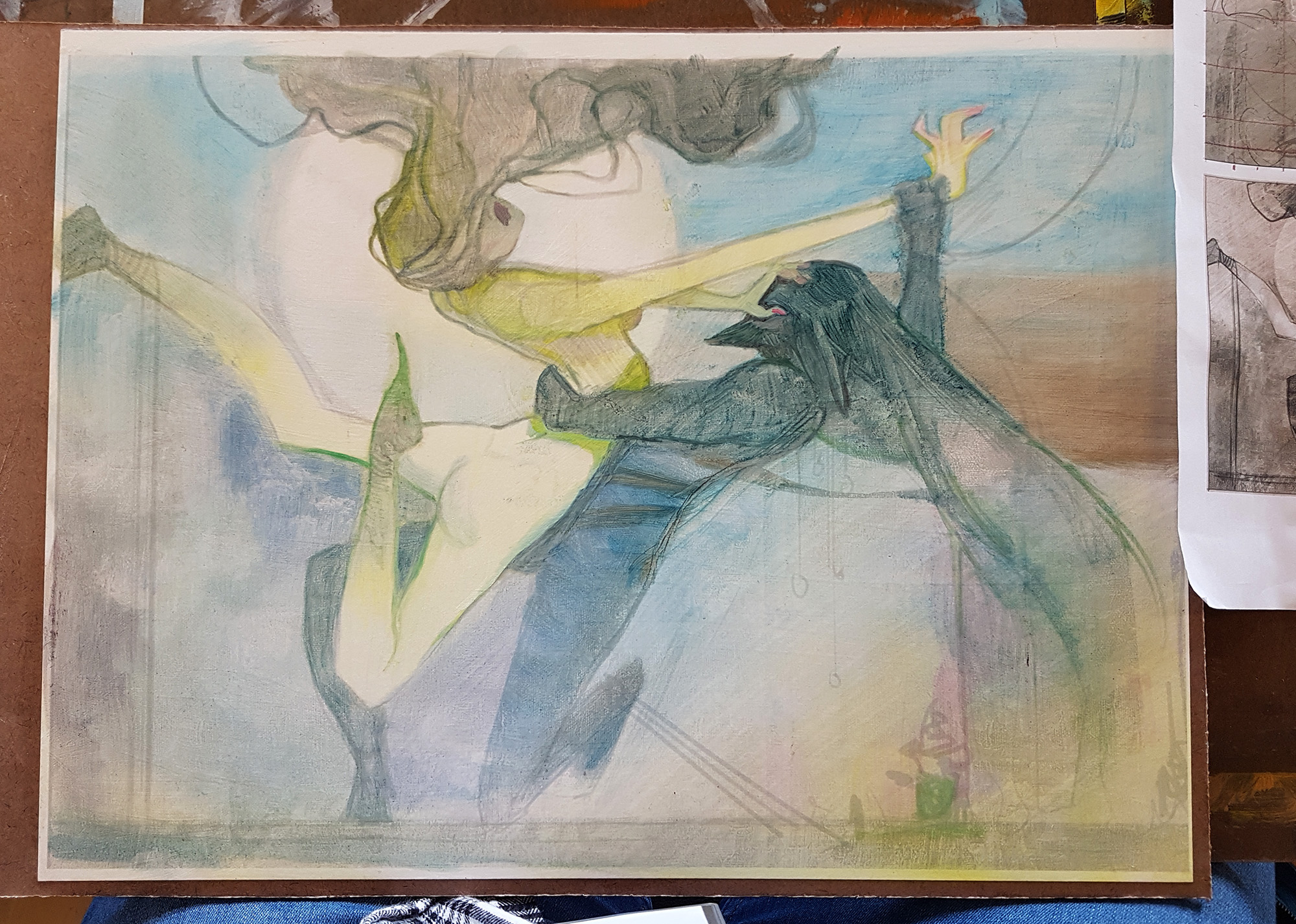 A tentative start to painting, finally, albeit it on a cropped piece.