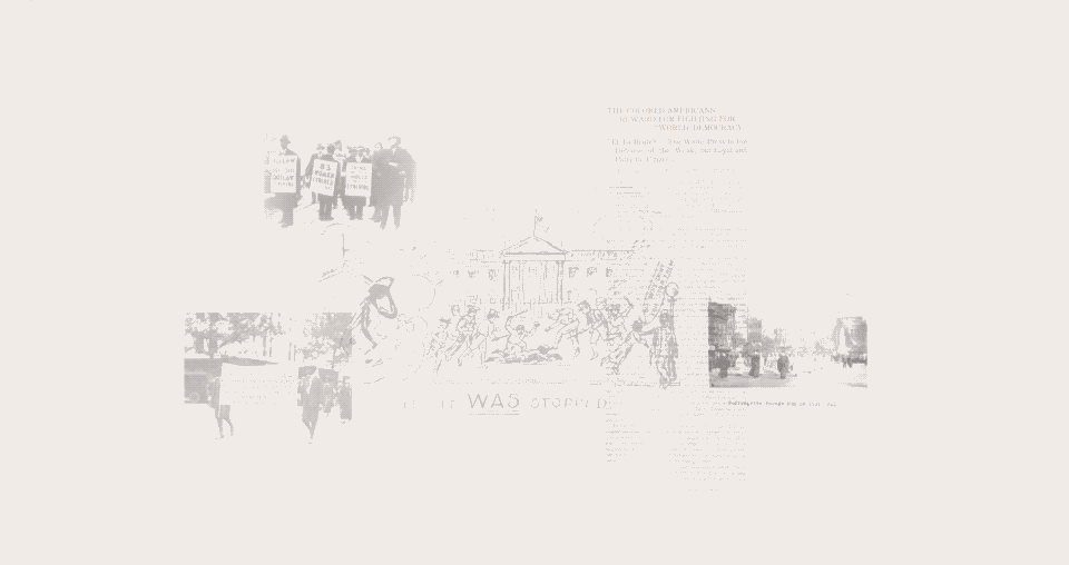 A gif showing the words "self-sufficiency", "responsibility", and "citizenship", set against a collage of photos and ephemera from the civil rights movement in the late 19th and early 20th centuries.