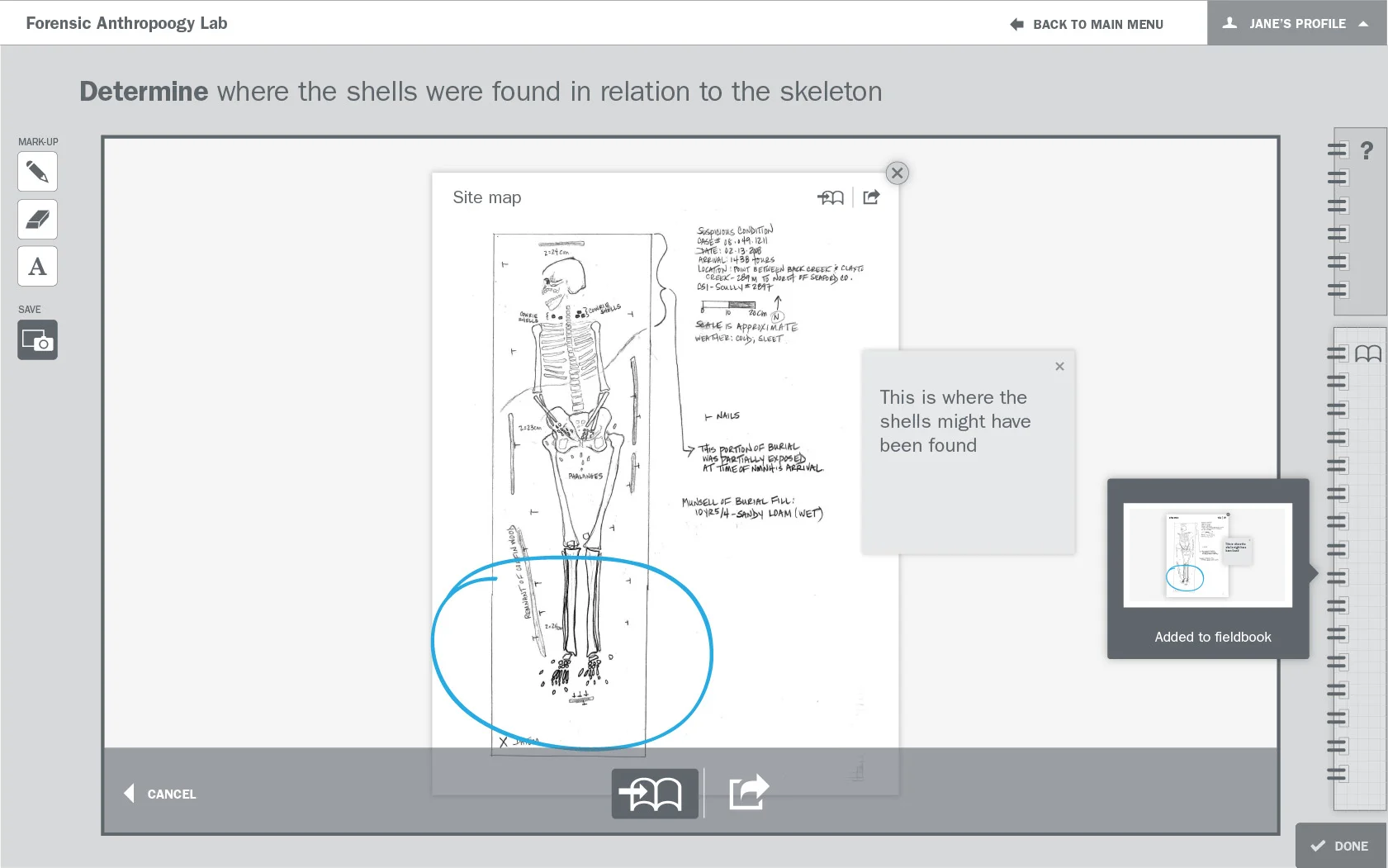 Detailed wireframe: Activity step, saving content